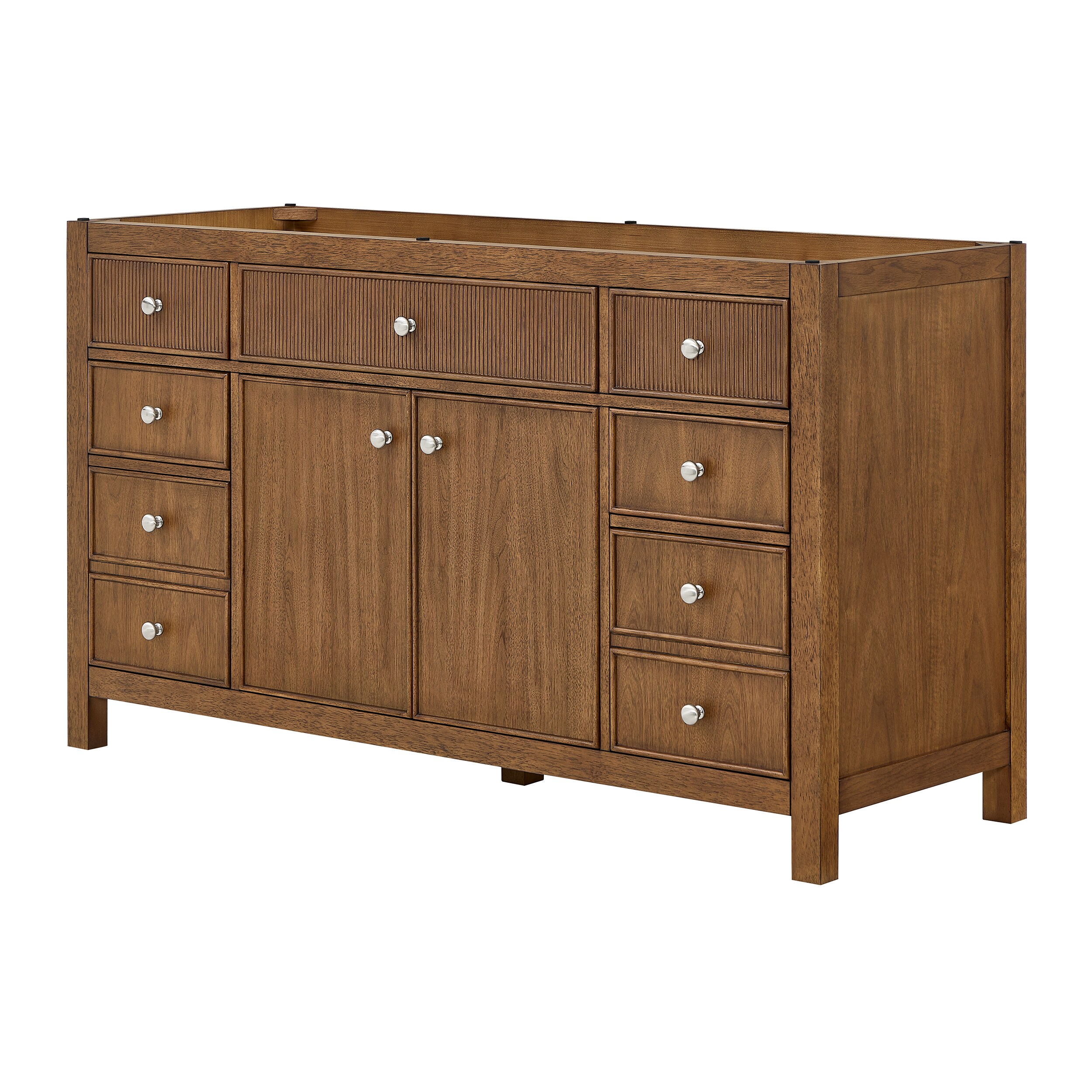 Wyndham Collection Rian 60 Inch Single Bathroom Vanity in Toasted Walnut, No Countertop, No Sink, Brushed Nickel Trim