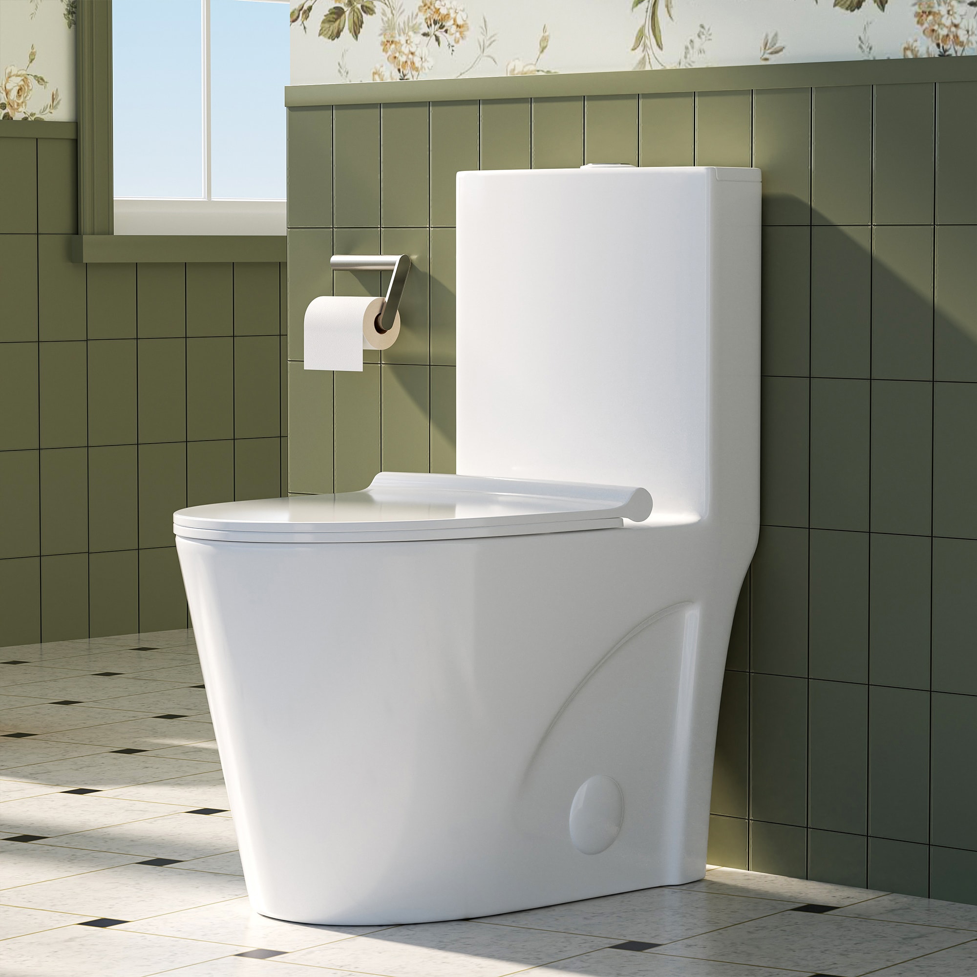 FURUISI LL91001 White Dual Flush Elongated Standard height Soft Close 1-piece Toilet 12-in Rough-In WaterSense 1.6 GPF