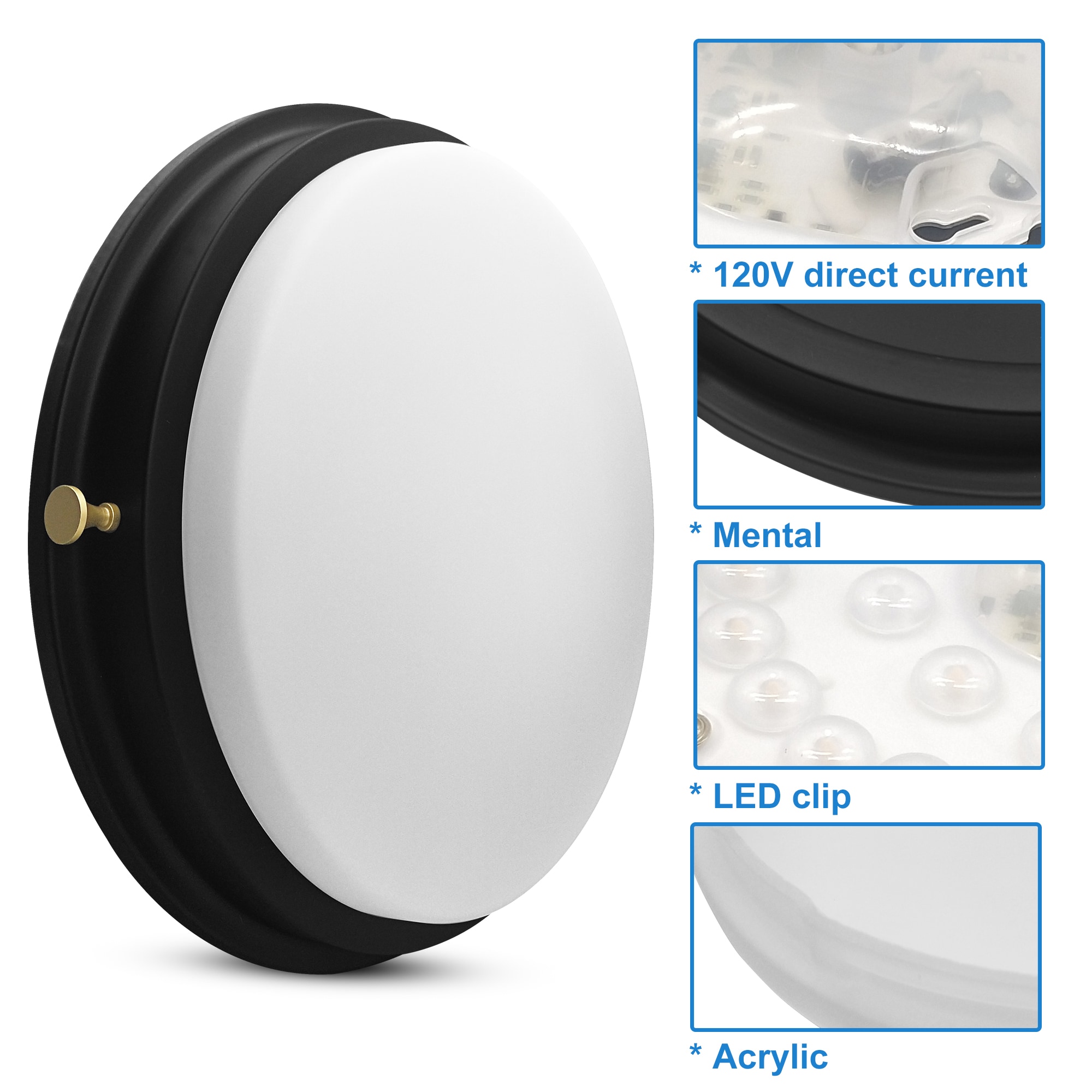14'' Matte Black LED Flush Mount Ceiling Light with Frosted Glass Shade