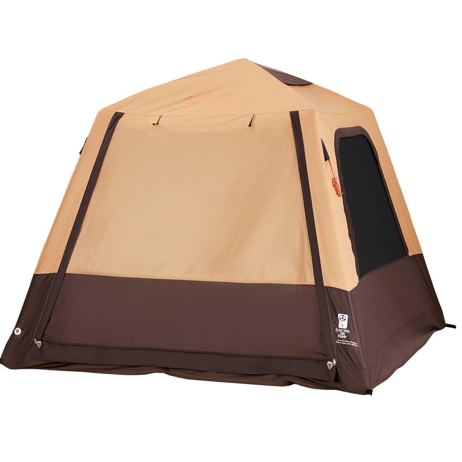 VEVOR Camping Tent 4 Person Inflatable Cabin Tent with Rechargeable Pump TPU Air Tube and 5 Large Mesh Windows Portable Easy Setup Waterproof with Carry Bag for Family Outdoor Camping and Hiking Beige