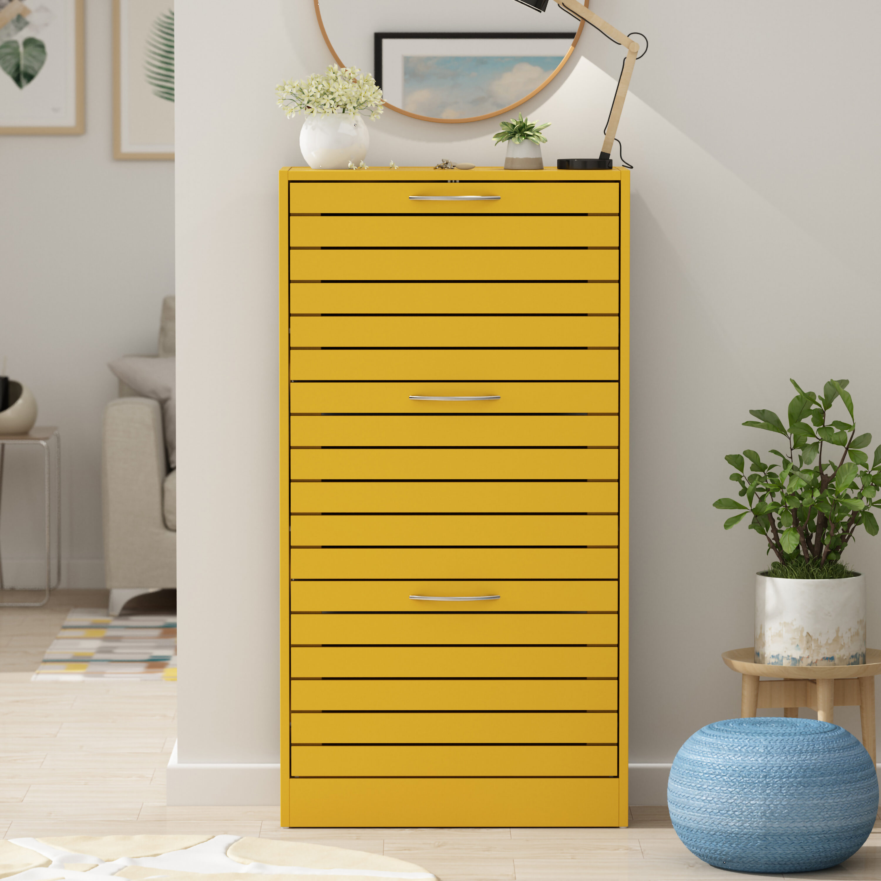 FUFU&GAGA 42.3-in H 3 Tier 10 Pair Yellow Composite Shoe Cabinet in the  Shoe Storage department at