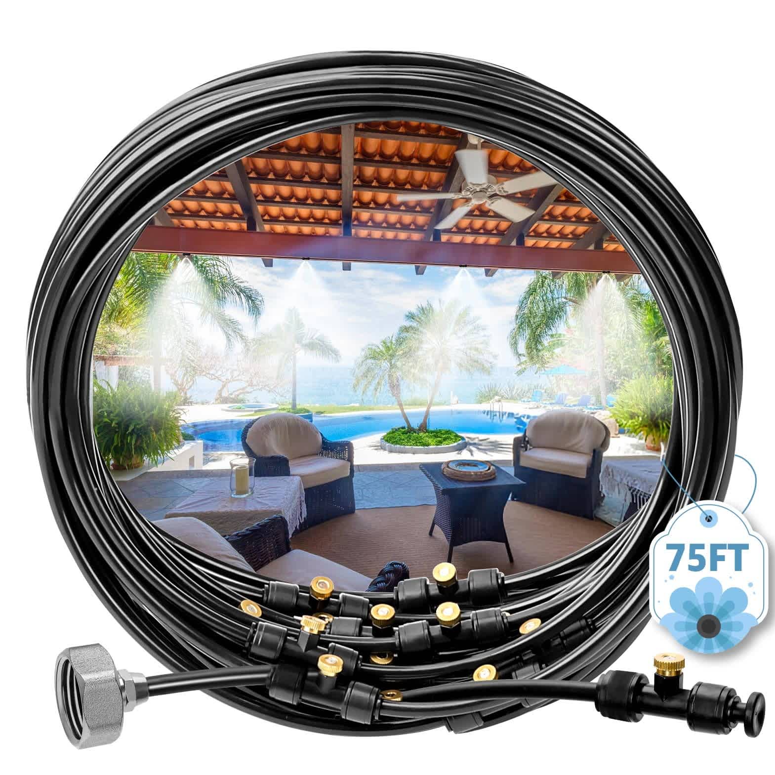 Aoibox  75FT Misting System Kit 23 Brass Nozzles 34 Inch Brass Adapter UV Resistant Tubing for Patio Garden Greenhouse Horse Corral Outdoor Cooling