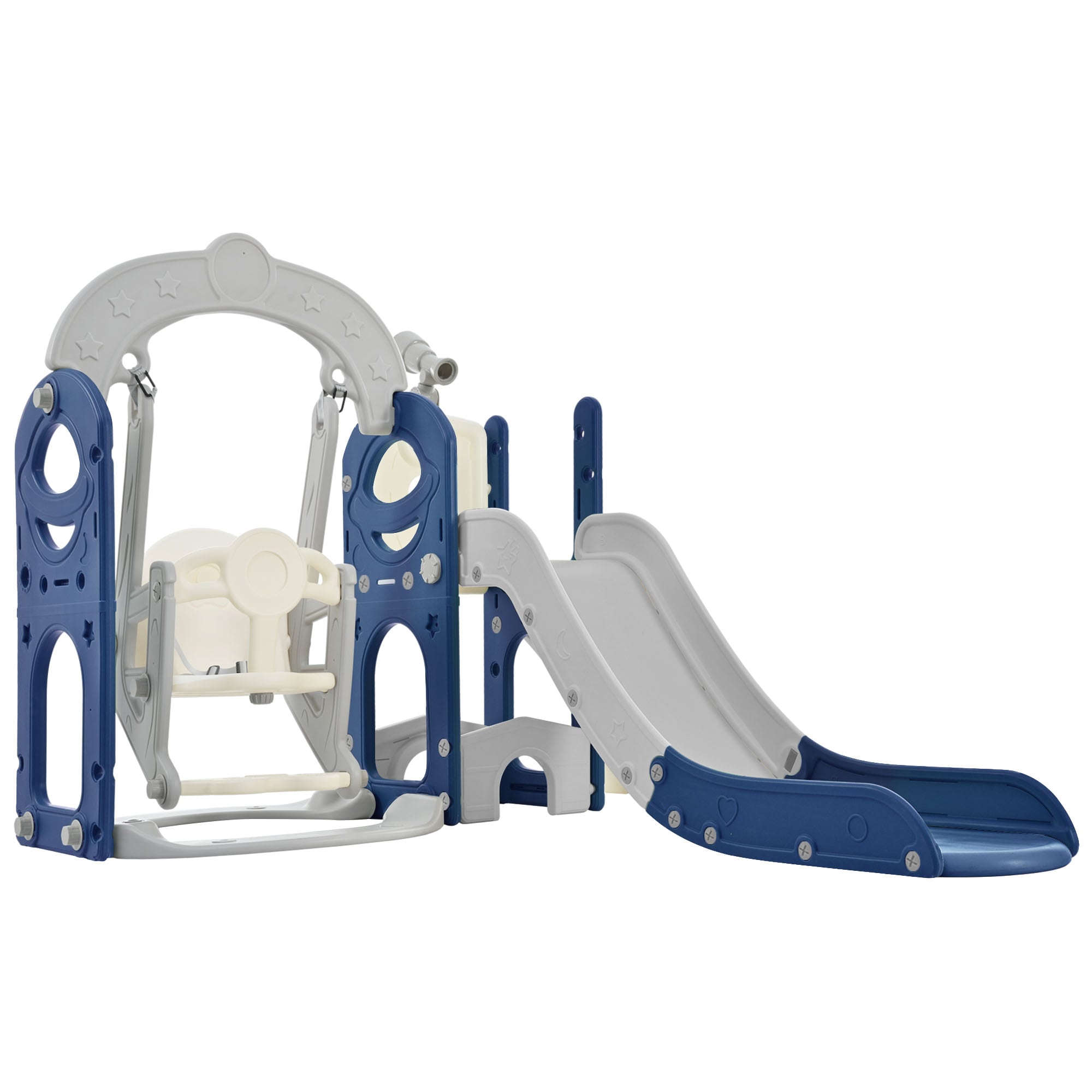 Siavonce XH59AAC Toddler Slide and Swing Set 5 in 1, Kids Playground Climber Slide Playset with Telescope, Freestanding Combination for Babies Indoor and Outdoor