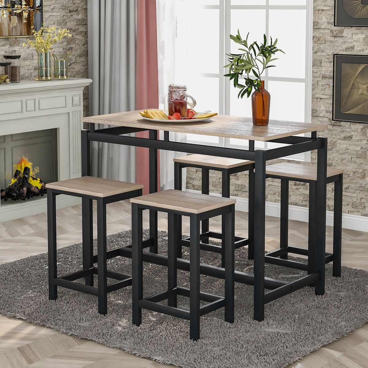 JASMODER WF196232AAA Oak Contemporary/Modern Dining Room Set with Rectangular Table (Seats 4)