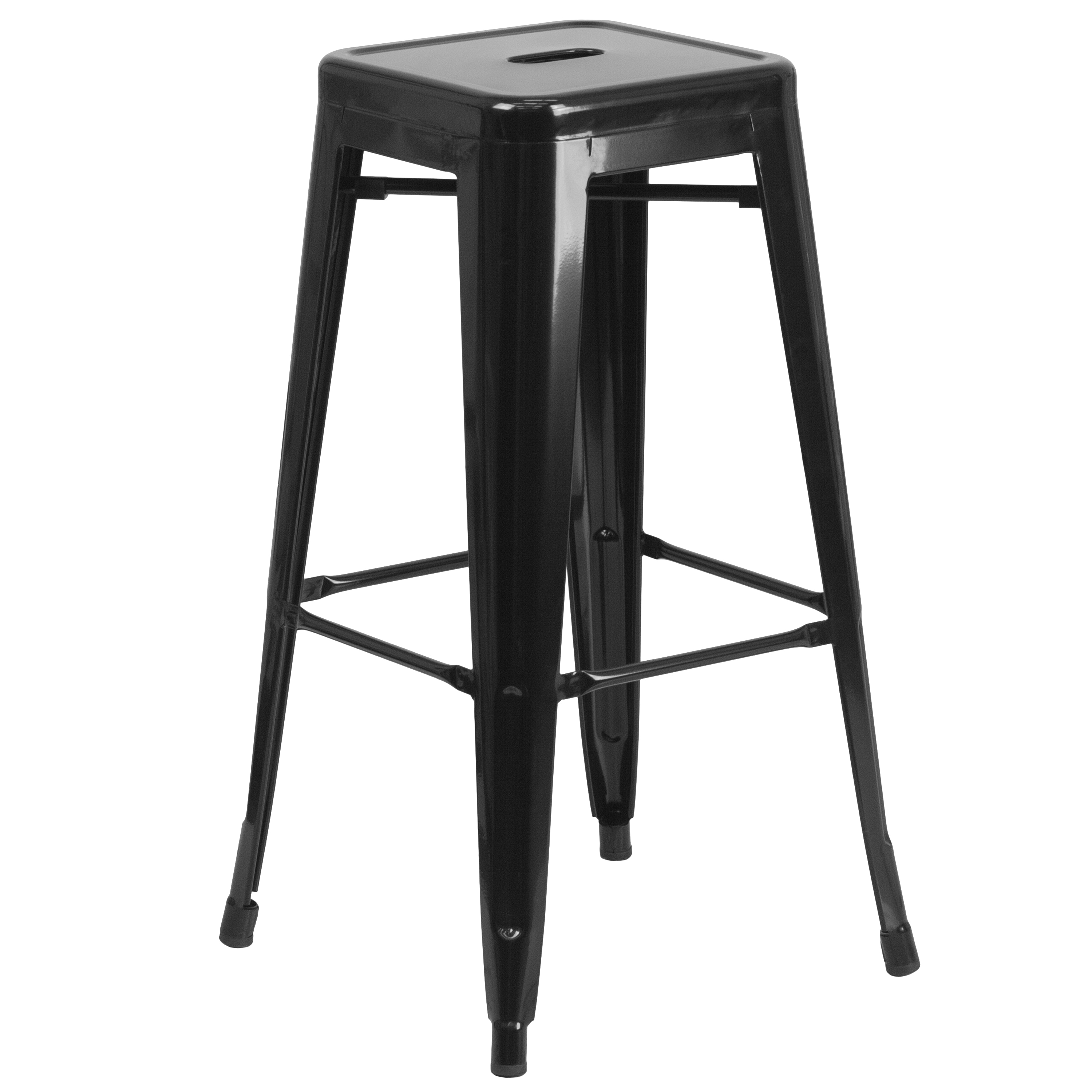 Flash Furniture 889142002864 Kai Black 30.0-in H Bar height Square seat Stackable Metal Bar Stool
