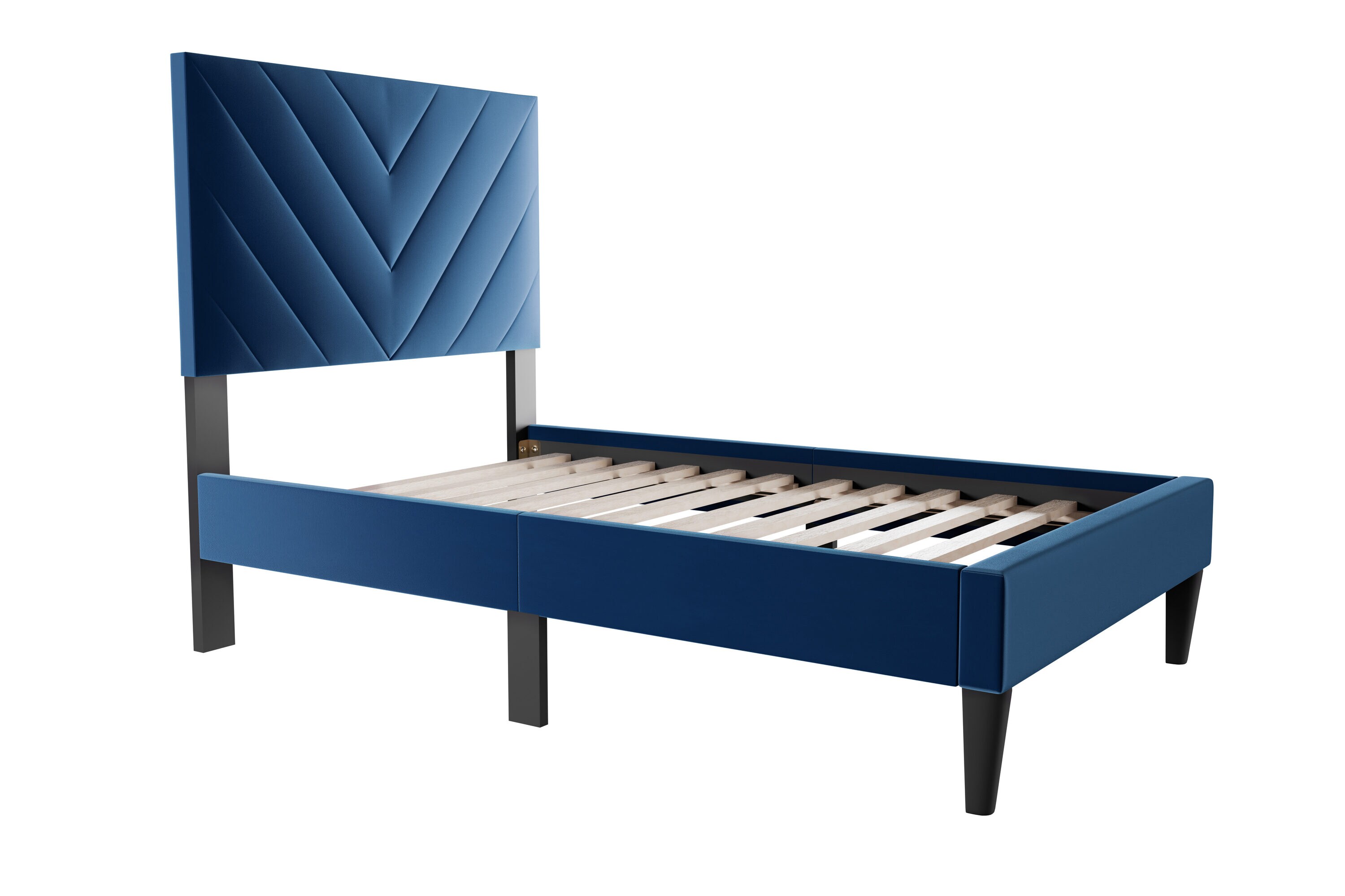Blisstyle Modern V Stitching Tufted Design Twin Bed Velvet Upholstered ...