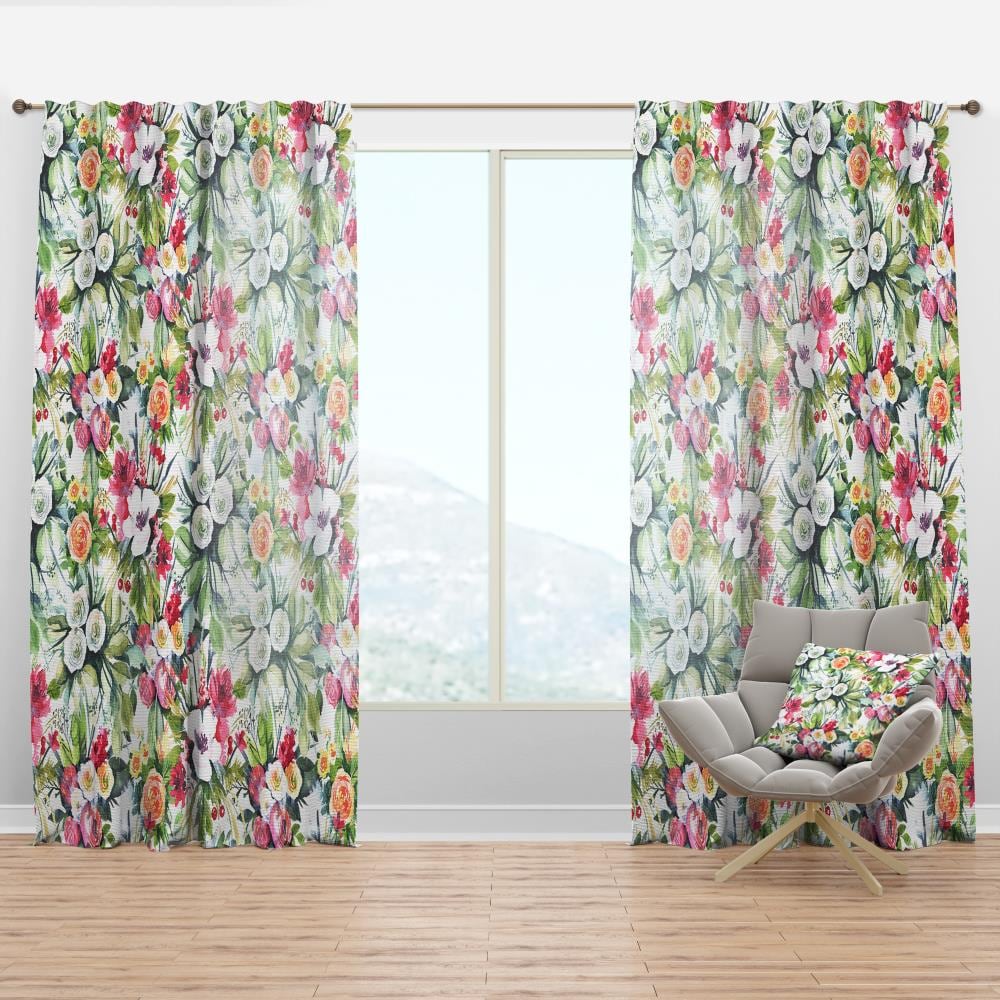 Designart CTN17542-52-84 84-Inches White Floral Room darkening Thermal lined Rod pocket Single curtain panel