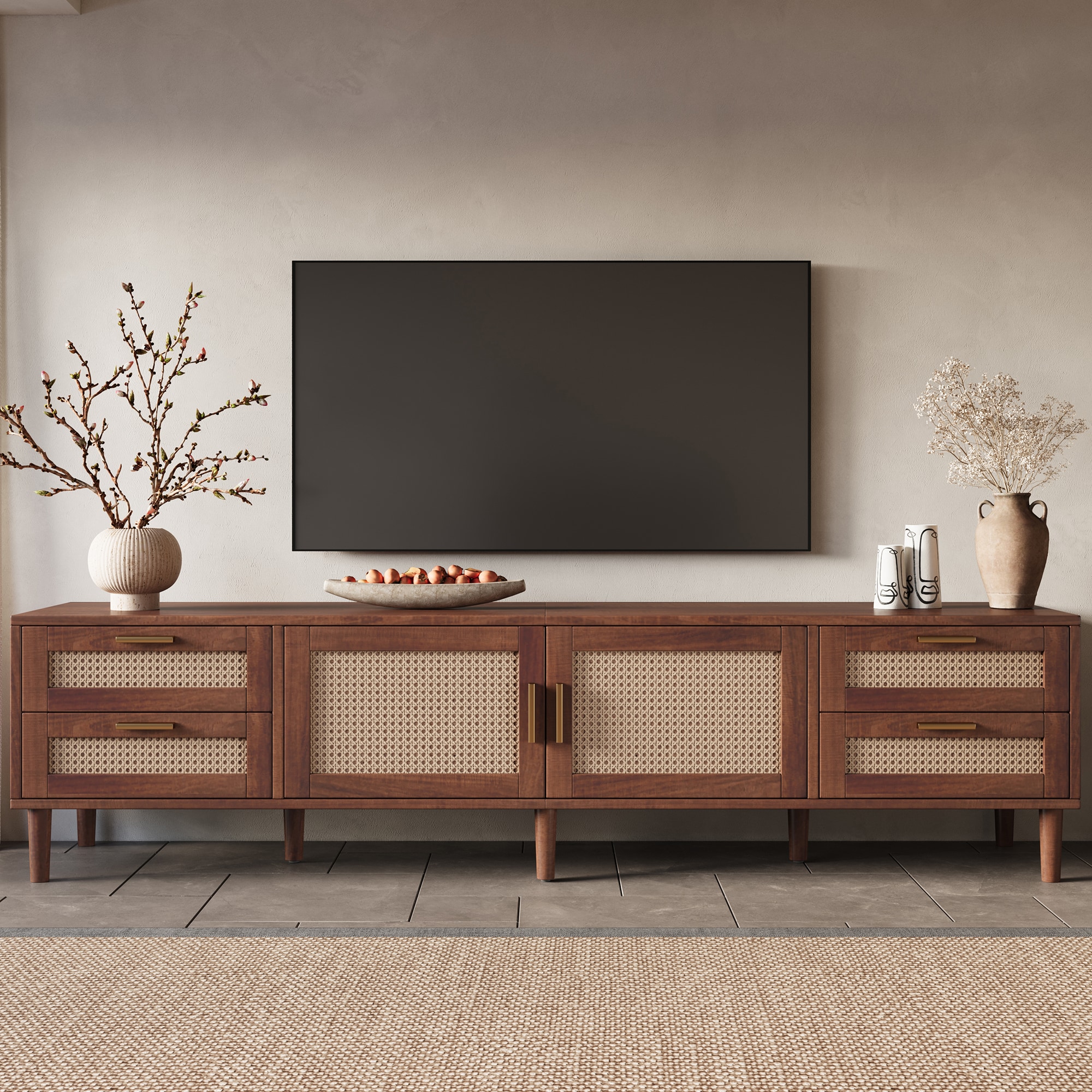 Fun Orange TV Stand Modern/Contemporary Dark Brown 78.7-in W TV cabinet ( Accommodates TVs up to 85-in )