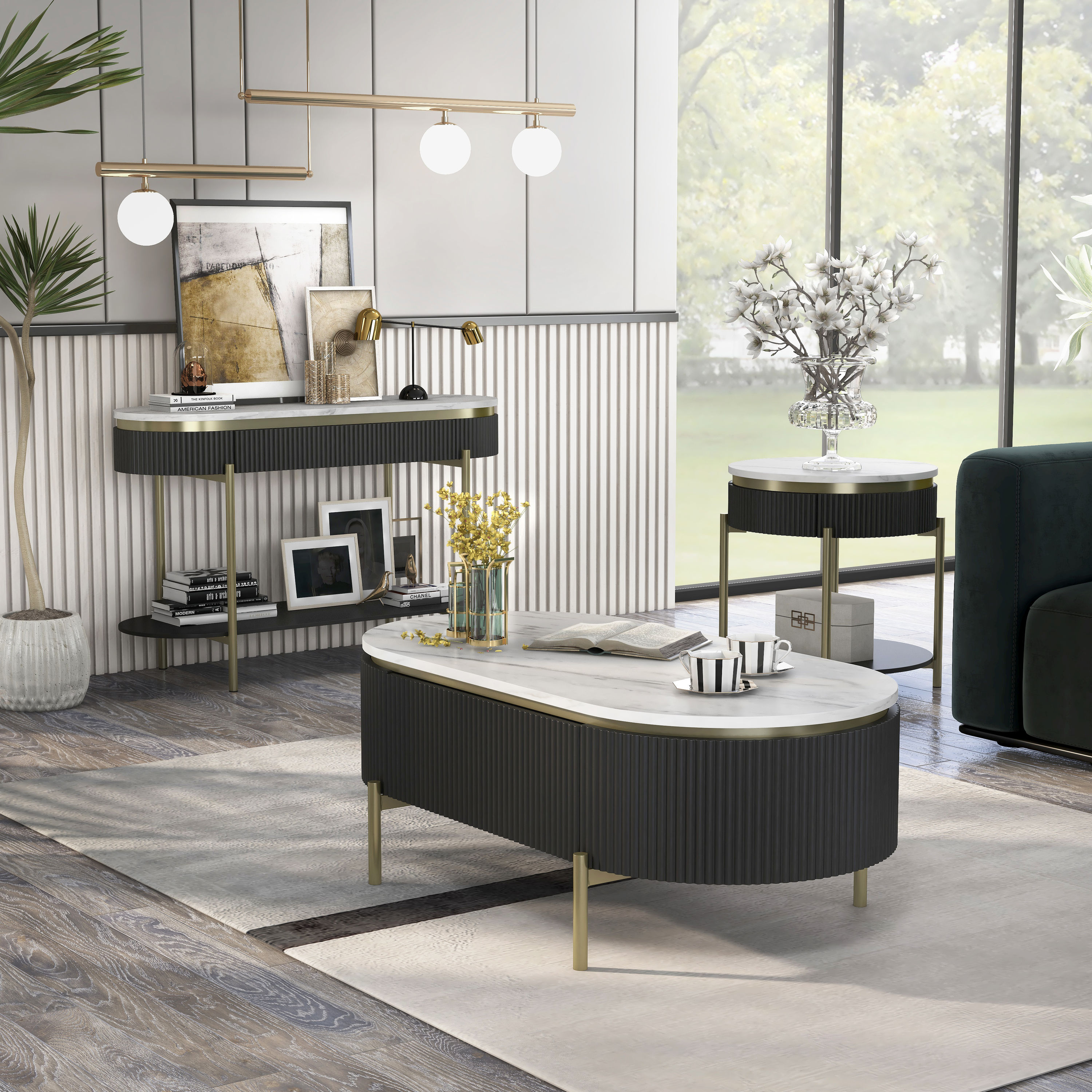 Furniture of America IDF-4412WN-3PC Gunnison 3 -Piece Modern White Accent Table Set with Storage