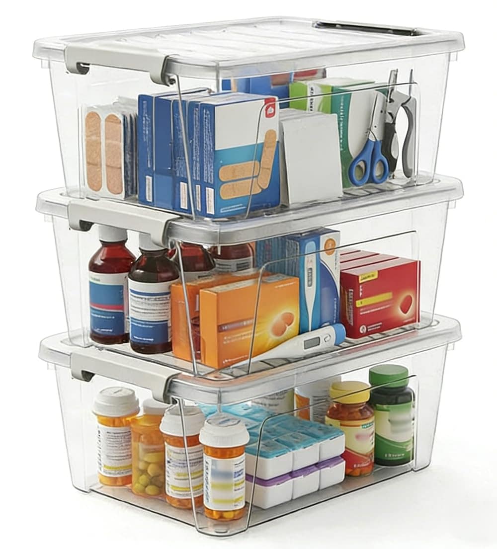 Vrbgify  8 Quart Clear Plastic Storage Bins with Lids and Secure Latches 3 Pack Organizer Containers for Home Kitchen Closet Garage