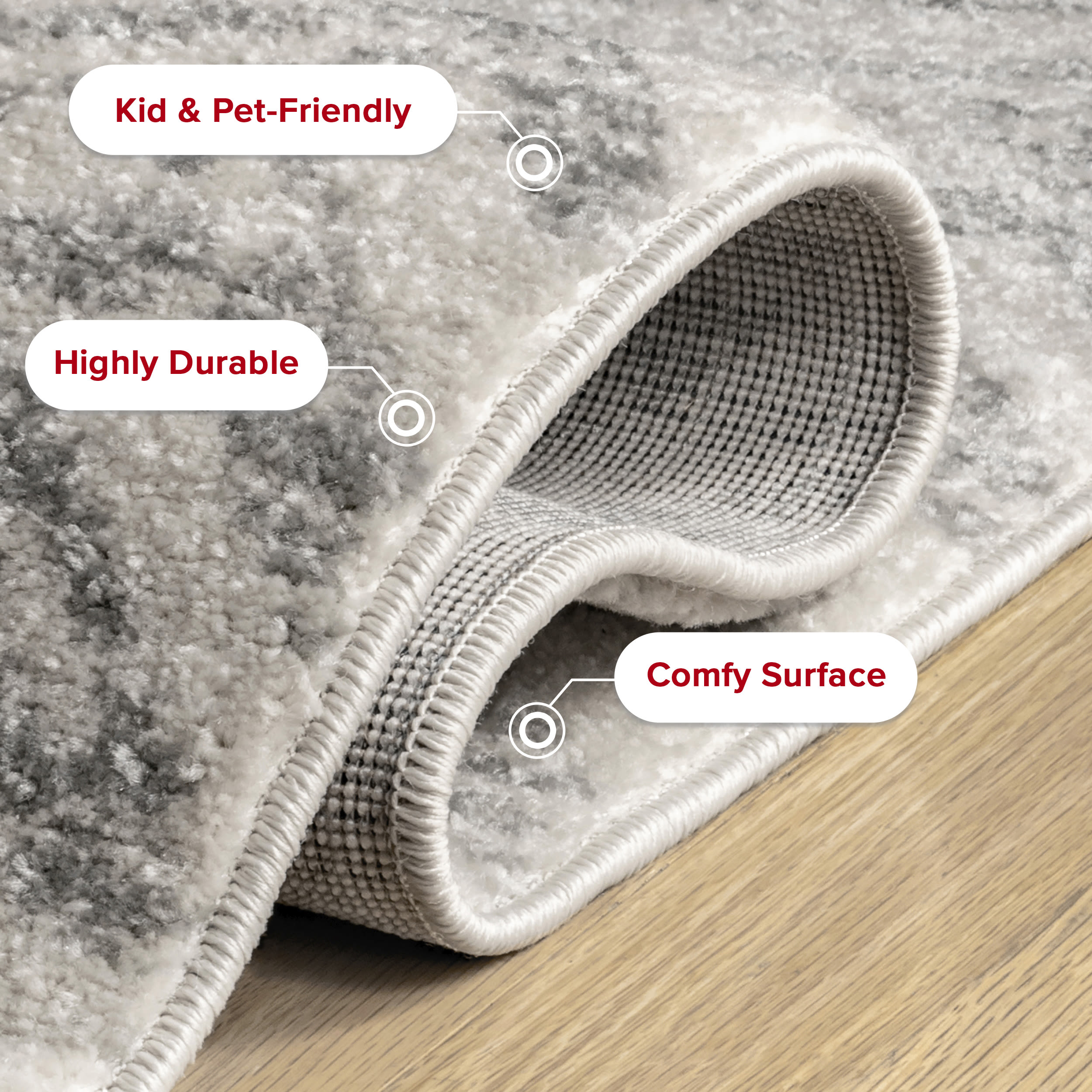 Gray Rectangular Herringbone Synthetic Area Rug 6' 7" x 9'
