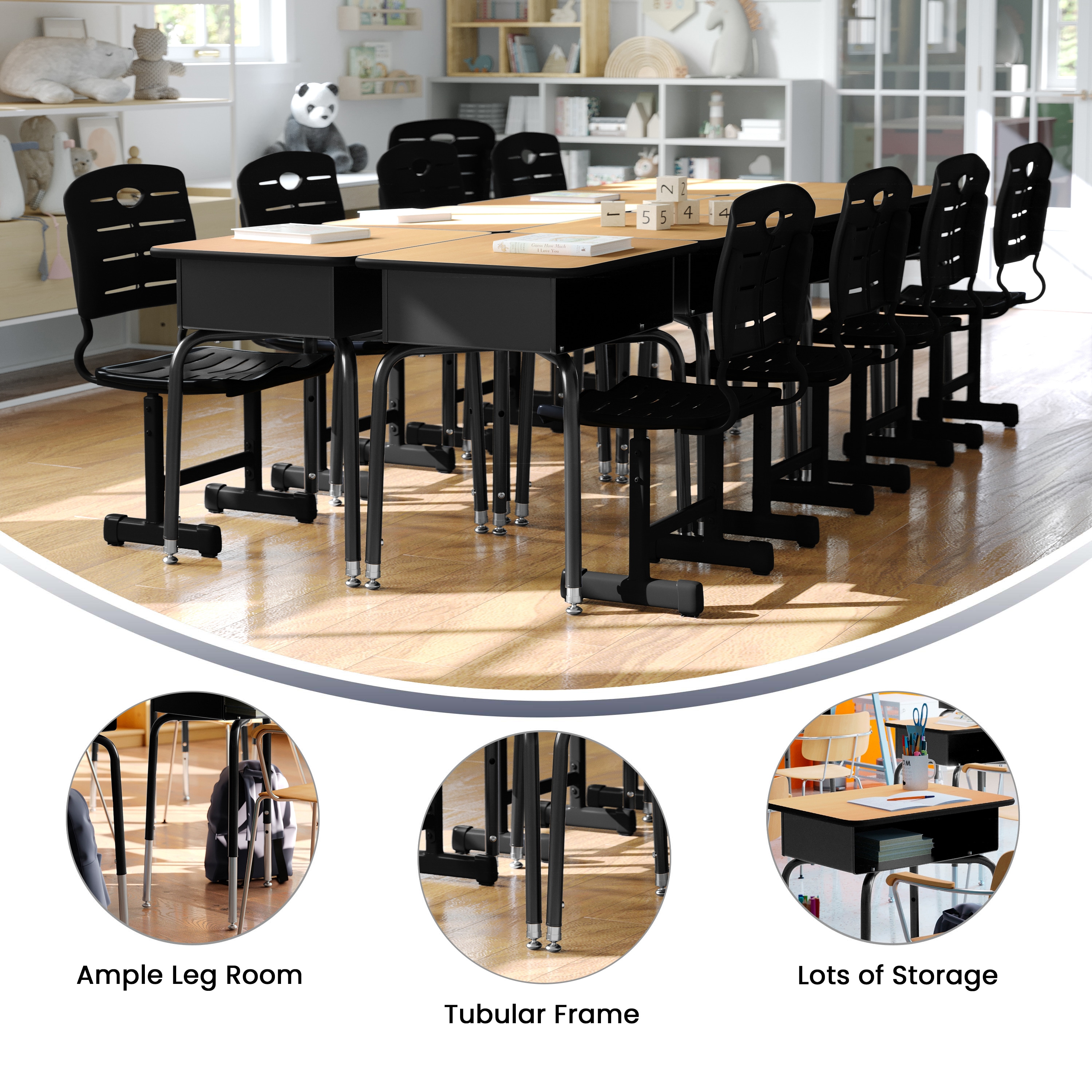 Adjustable Height Black and Natural Wood Student Desk