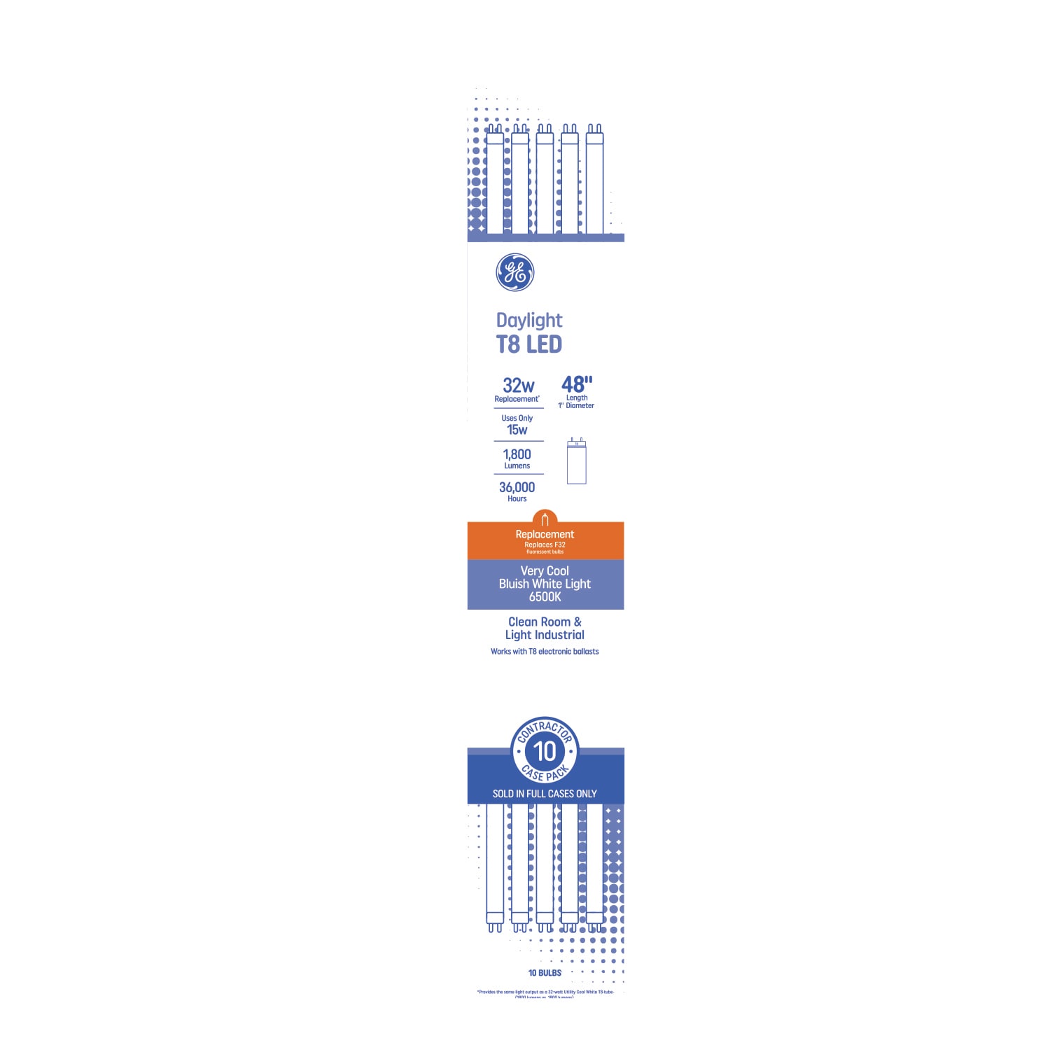 GE 93132054 32 -Watt EQ T8 Daylight Medium bi-pin (G13) LED Tube Light Bulb 10 -Pack