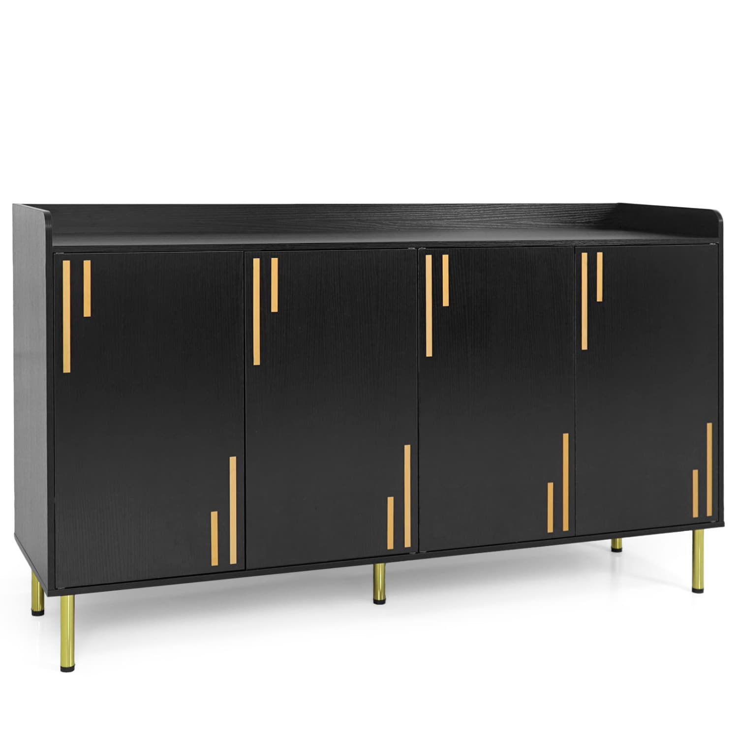 Slickblue - Modern Black/White Engineered Wood Buffet Cabinet with Push to Open Doors and Metal L...