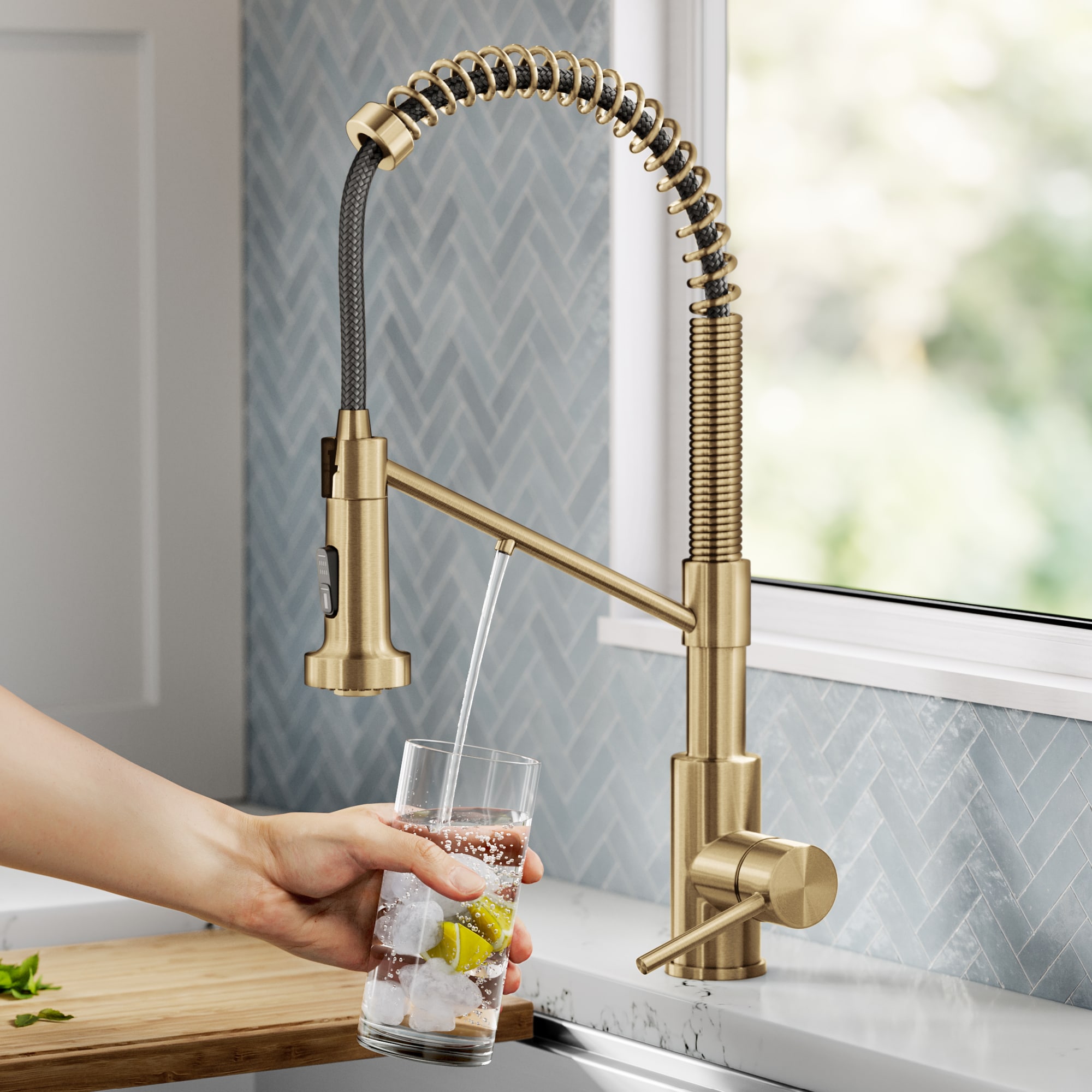 Kraus KFF-1610BB Bolden Brushed Brass Single Handle Deck-mount Pull-down Kitchen Faucet with Sprayer