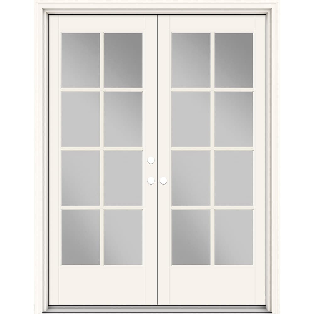 Masonite 630826 Performance Door System 60-in x 80-in x 4-9/16-in Fiberglass Full lite Left-hand inswing Arctic White Painted Prehung Double Front Door with Brickmould Insulating core with Grilles