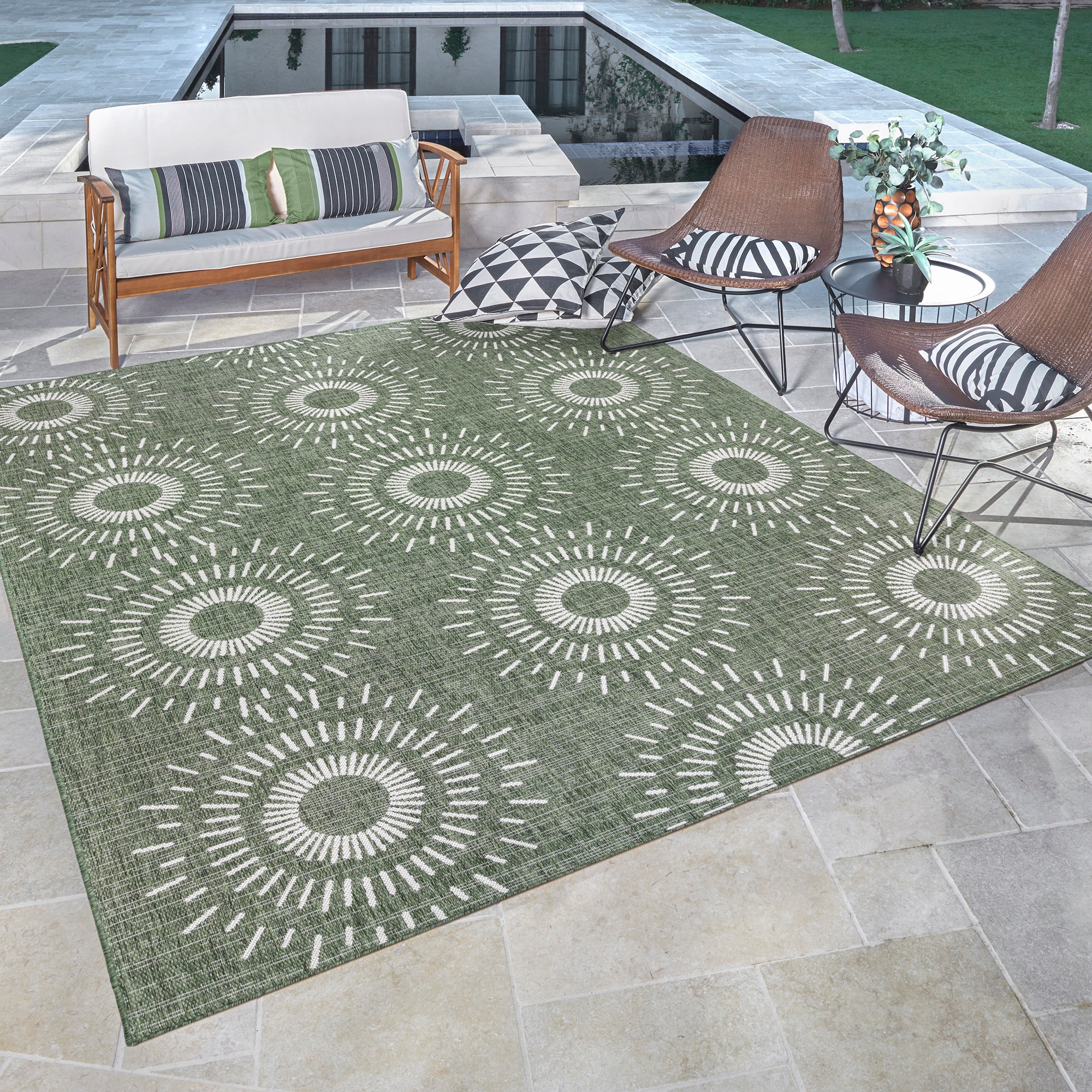GERTMENIAN 32463 8 x 10 (ft) Polypropylene Green Rectangular Indoor/Outdoor Geometric Area rug