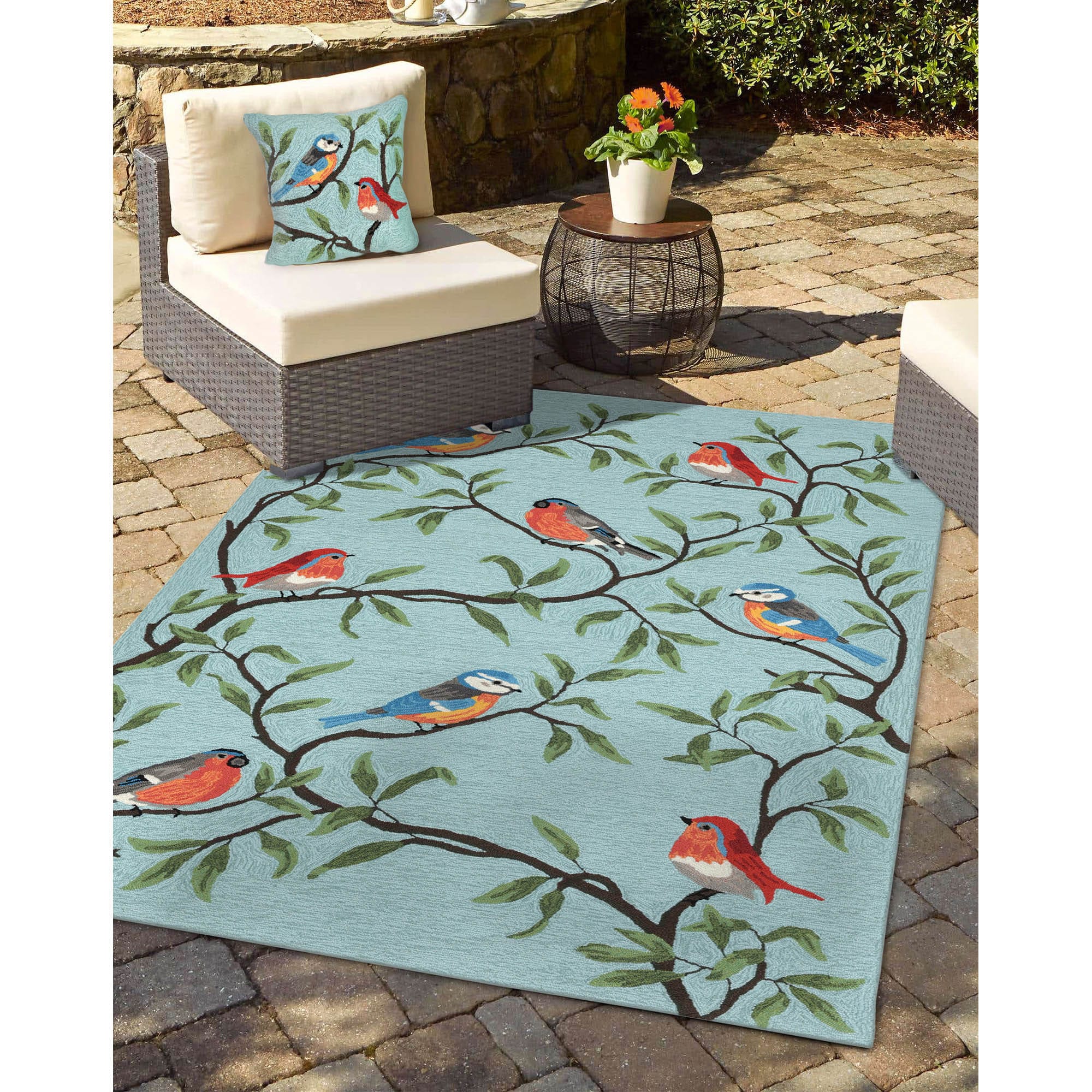 Liora Manne RVL81227004 Ravella 8 x 12 (ft) Tufted Polypropylene Aqua Rectangular Indoor/Outdoor Floral/Botanical Farmhouse/Cottage Area rug