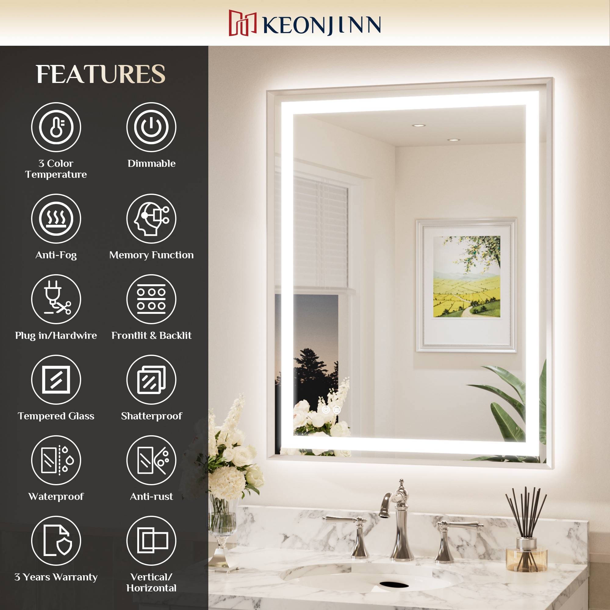 Keonjinn LW-BM66-18291-BN Framed-Bath-Mirrors - View #4