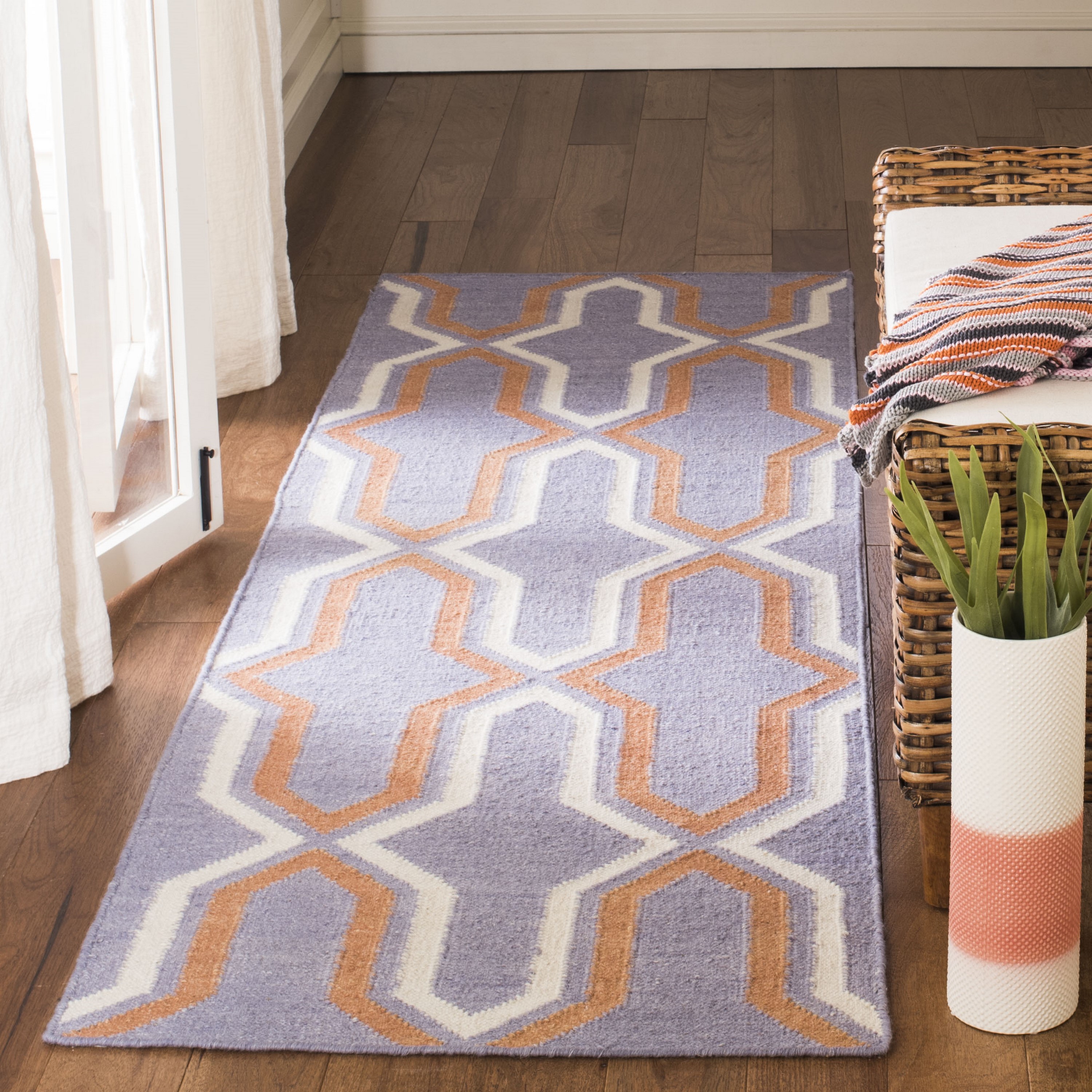 Safavieh DHU559A-28 Dhurries Shila 3 x 8 (ft) Wool Purple/Multi Rectangular Indoor Abstract Coastal Runner rug