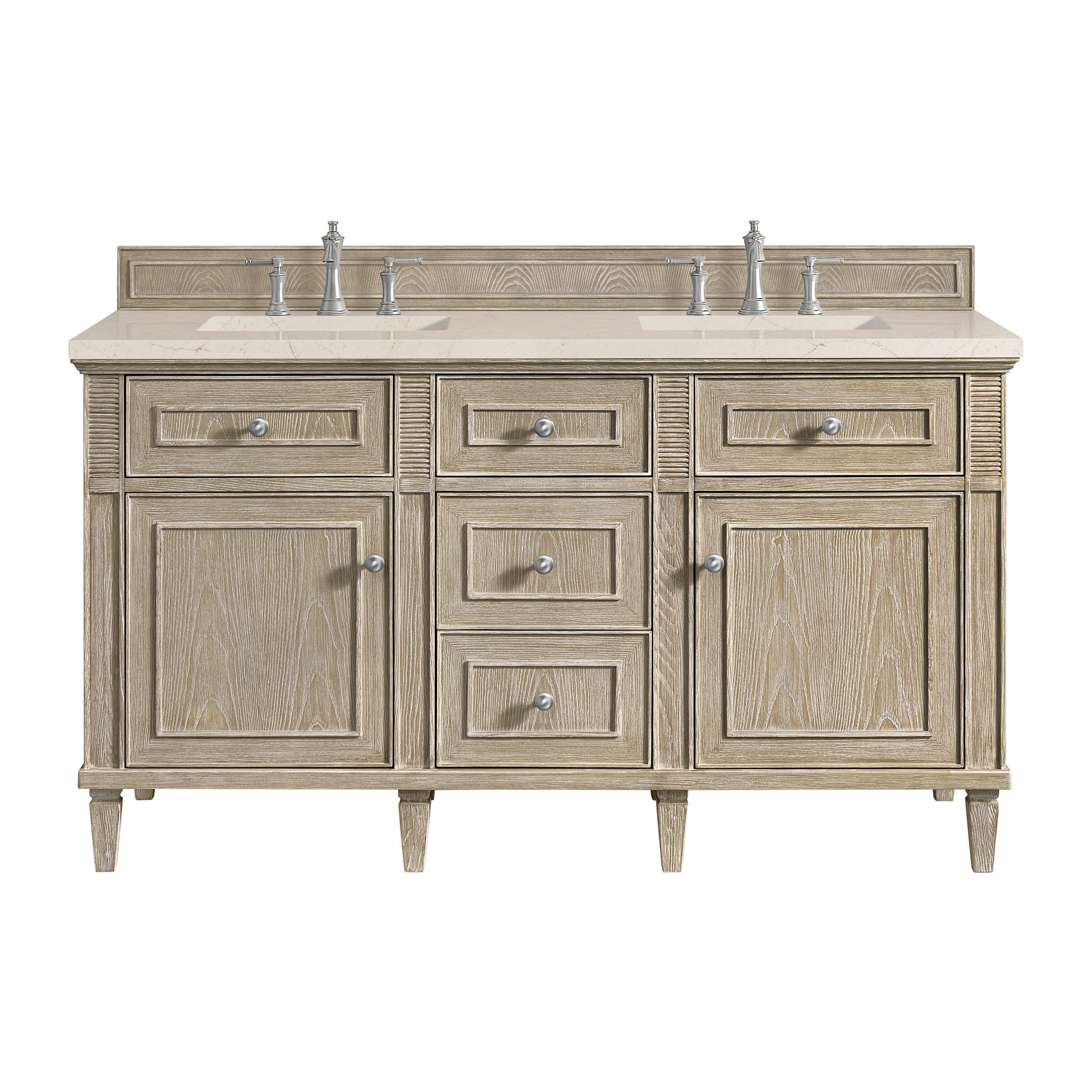 James Martin Vanities 424-V60D-WWO-3EMR Lorelai 60-in Whitewashed Oak Undermount Double Sink Bathroom Vanity with Eternal Marfil Quartz Top