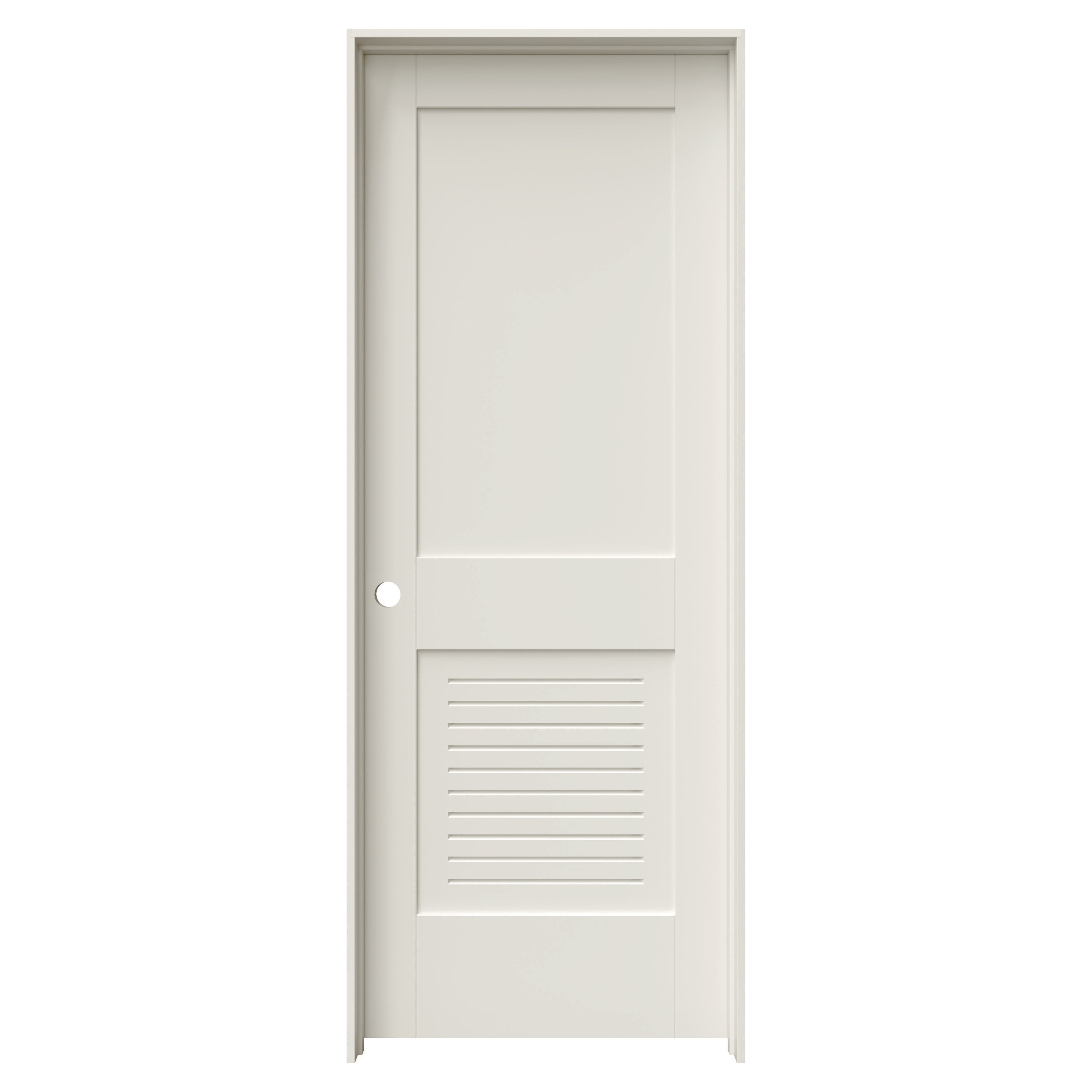 JELD-WEN LOWOLJW254600015 28-in x 80-in Primed Solid core Louver Right hand Textured Primed MDF Flat Jamb Single Prehung Interior Door