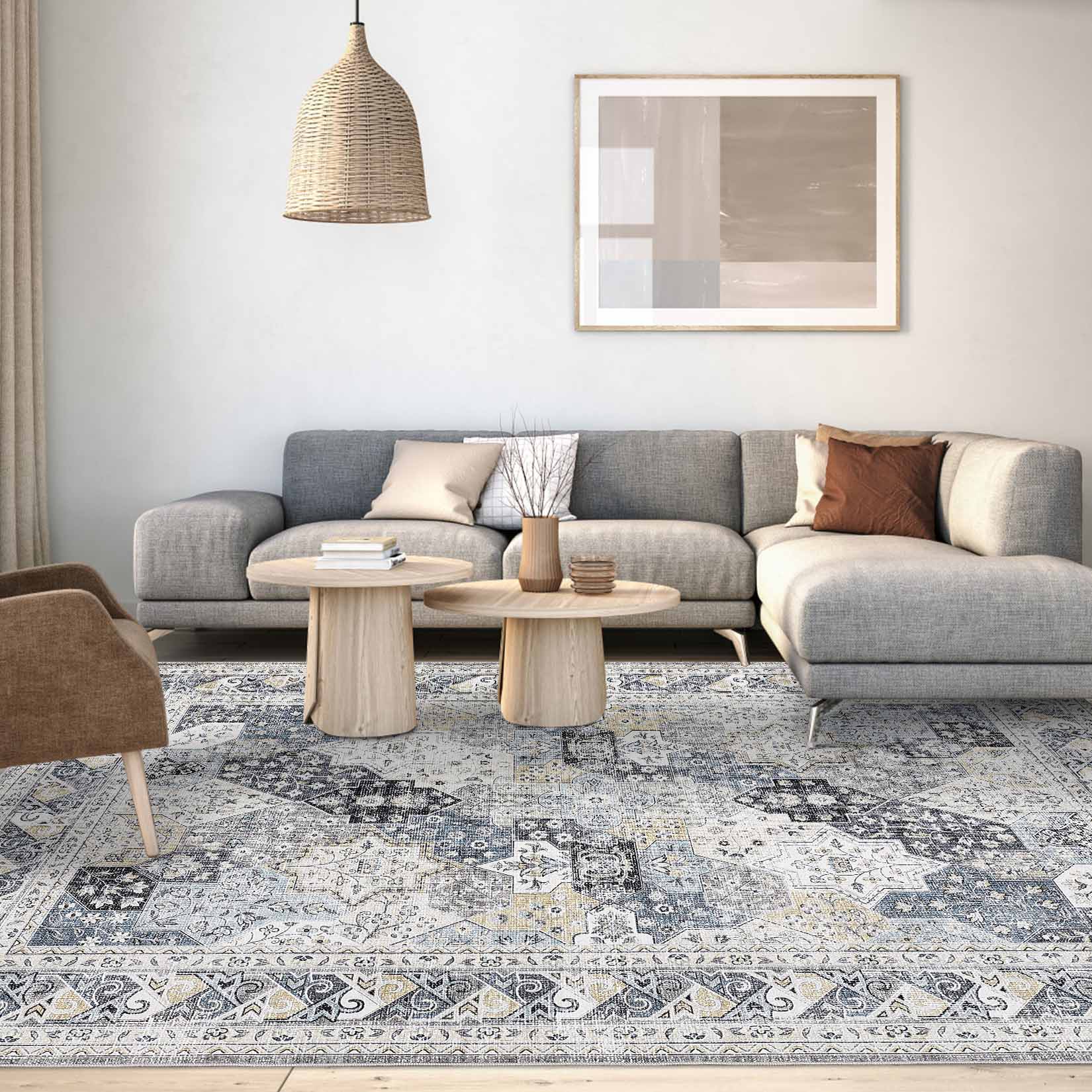 Garvee YXY-LO-PHO-10BJ8QU6 8 x 10 (ft) Loomed Polyester Blue Rectangular Indoor Floral/Botanical Persian Machine washable Area rug
