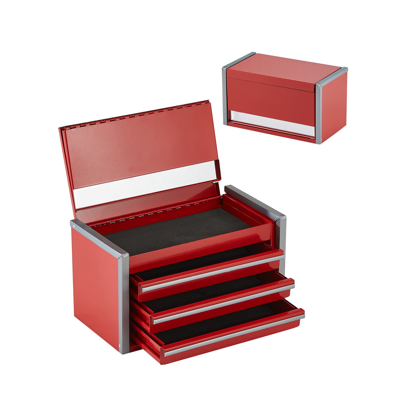 Mecale Portable Metal Tool Box 8.6 in with 3 Drawers Magnetic Lock Ball Bearing Slides #VOL-I7SFCU