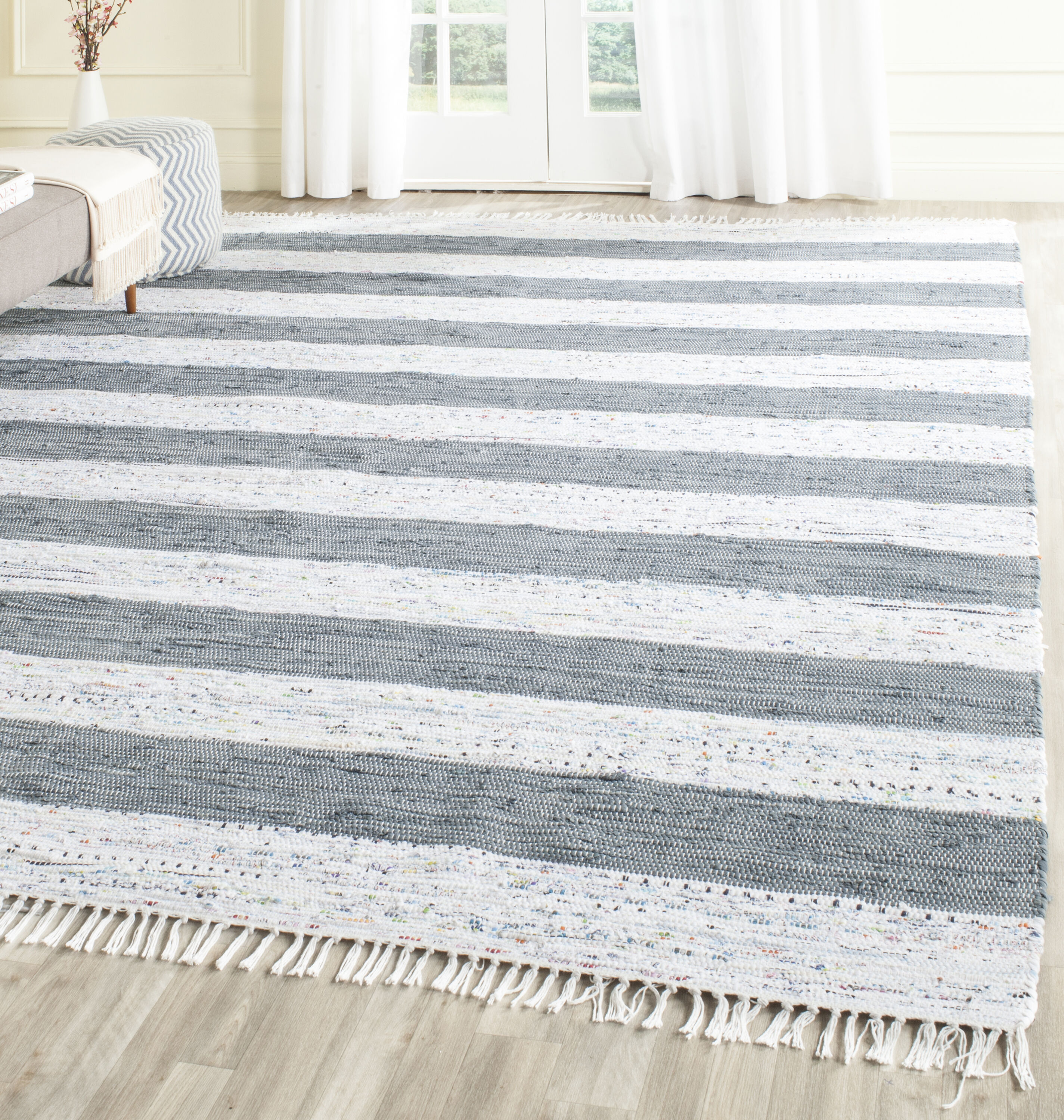 Safavieh MTK720A-10 Montauk Estero 10 x 14 (ft) Cotton Ivory/Gray Rectangular Indoor Stripe Coastal Area rug
