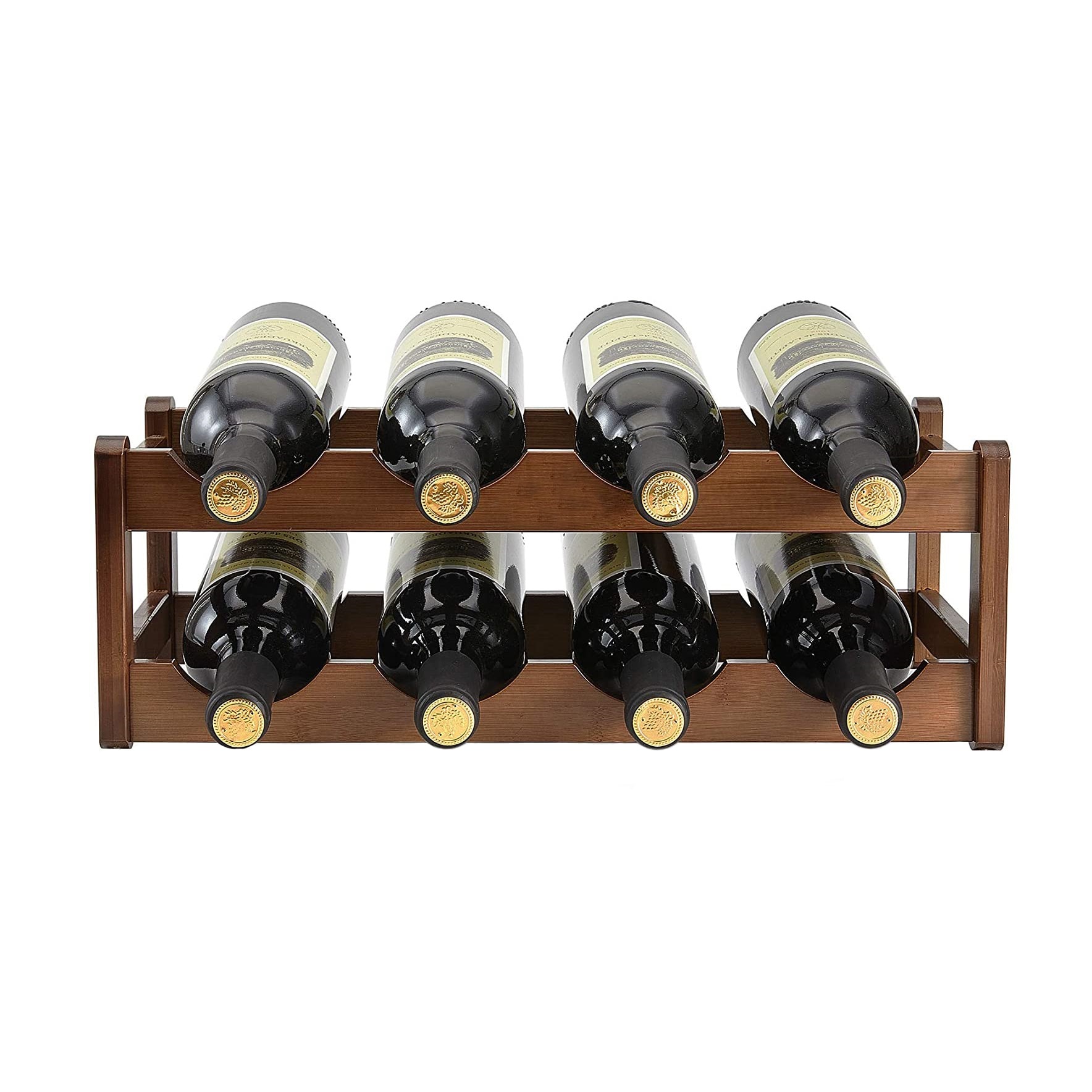 TOPSAOMAI 8 -Bottle 2-Tier Solid Bamboo Wine Storage Shelf for Kitchen ...