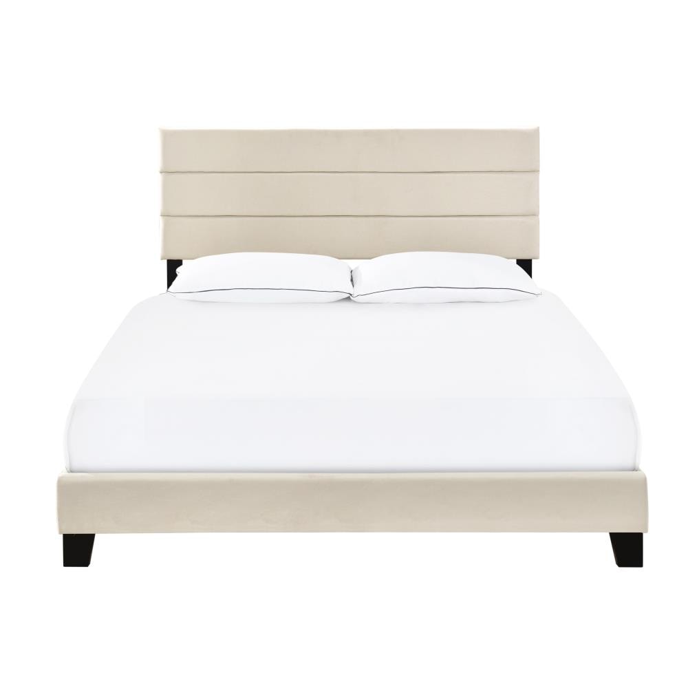 HomeFare DS-D443-290-2 Queen one box slat bed in linen Cream Queen Wood Upholstered Bed