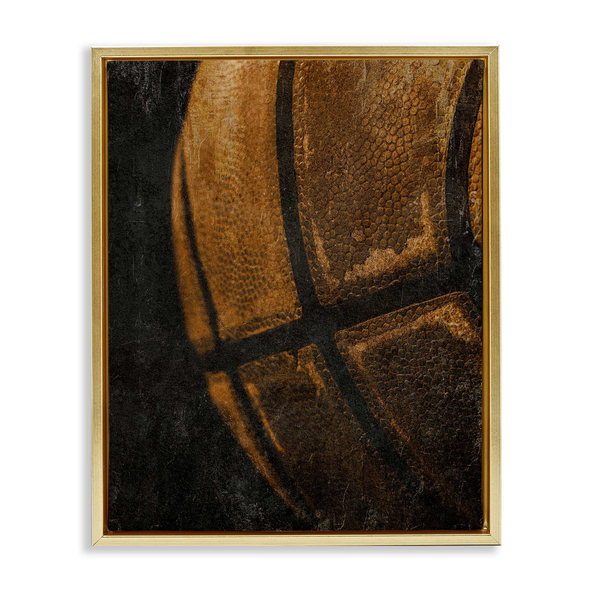 Stupell Industries BS-088-FFG-24X30 Vintage Basketball Close Up Gold Framed Floater Canvas Wall Art By Kim Allen 25 x 31