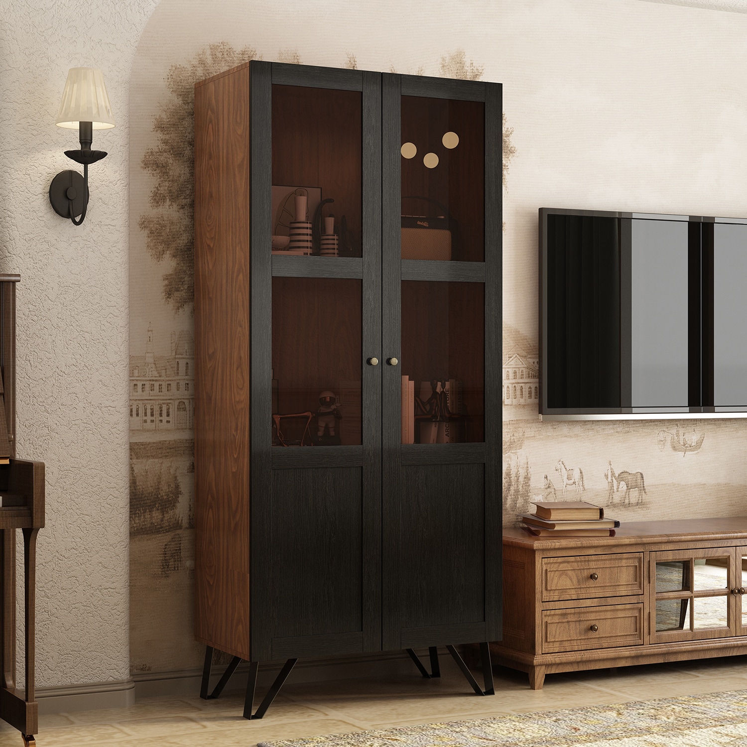 FUFU GAGA Contemporary Modern Black China Cabinet KF200177 01 at Lowes