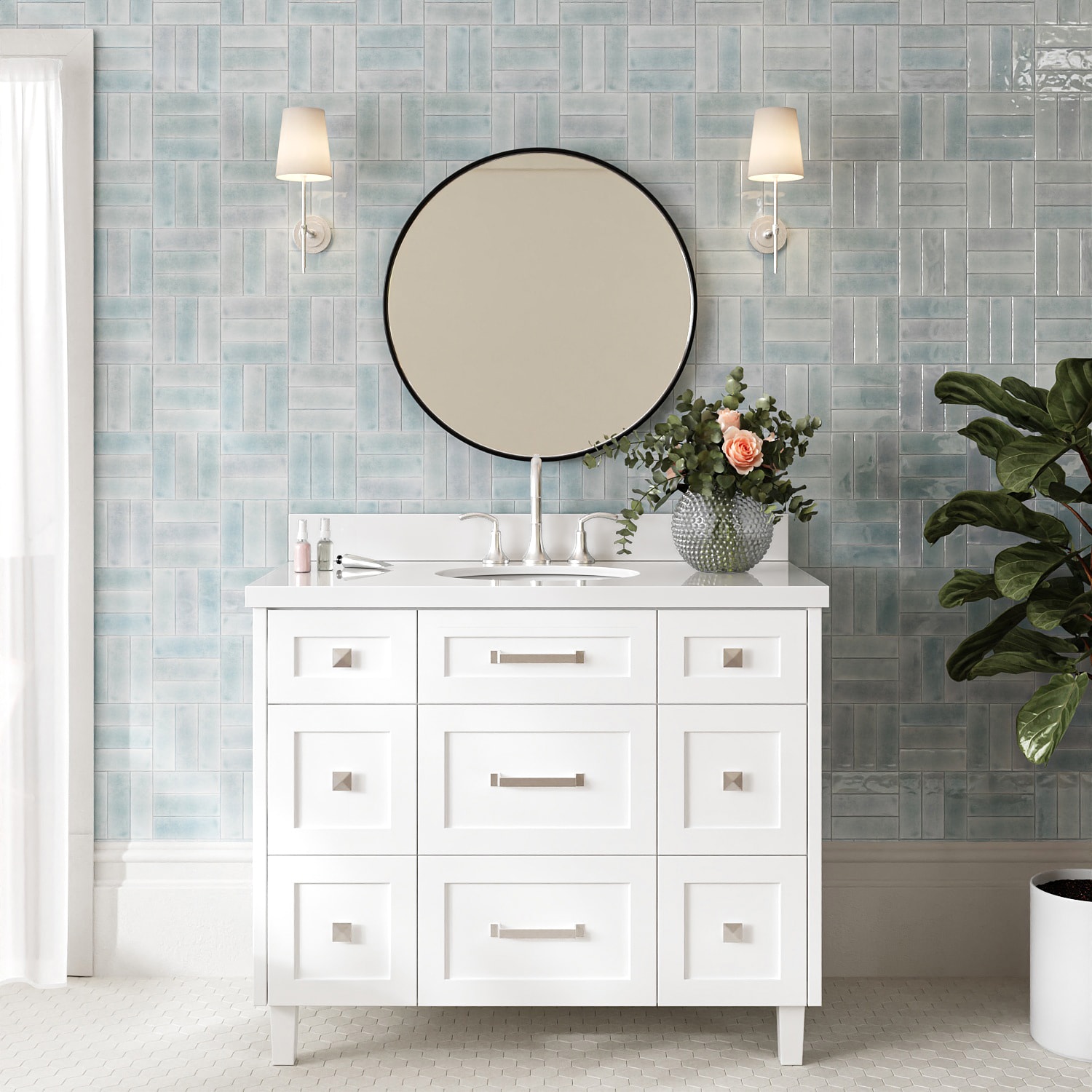 ARIEL - Monroe 42-in White Undermount Single Sink Bathroom Vanity with Pure White Quartz Quartz Top