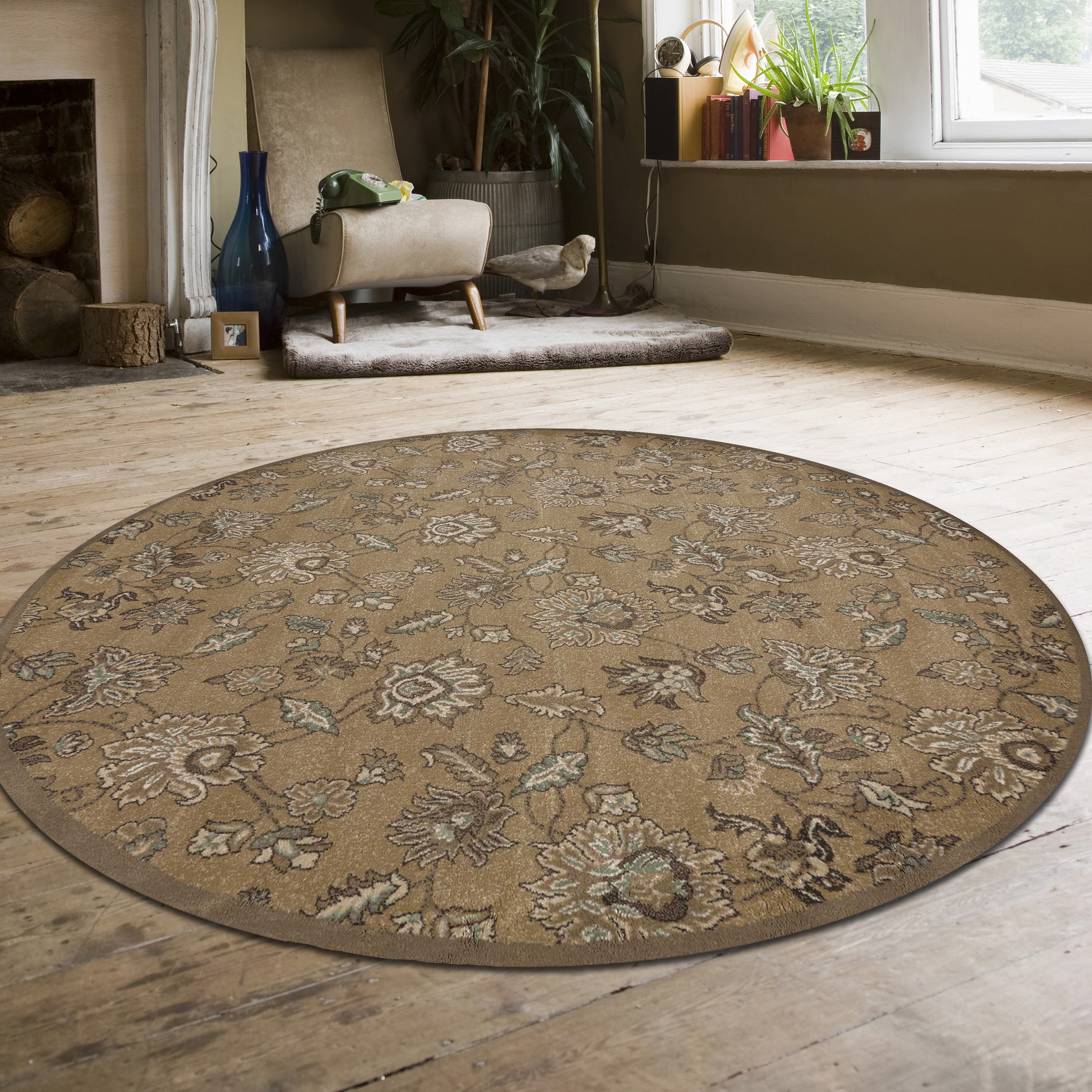 Radici USA 3475/0015/BEIGE Pisa 8 x 8 (ft) Polypropylene Beige Round Indoor Floral/Botanical Oriental Area rug