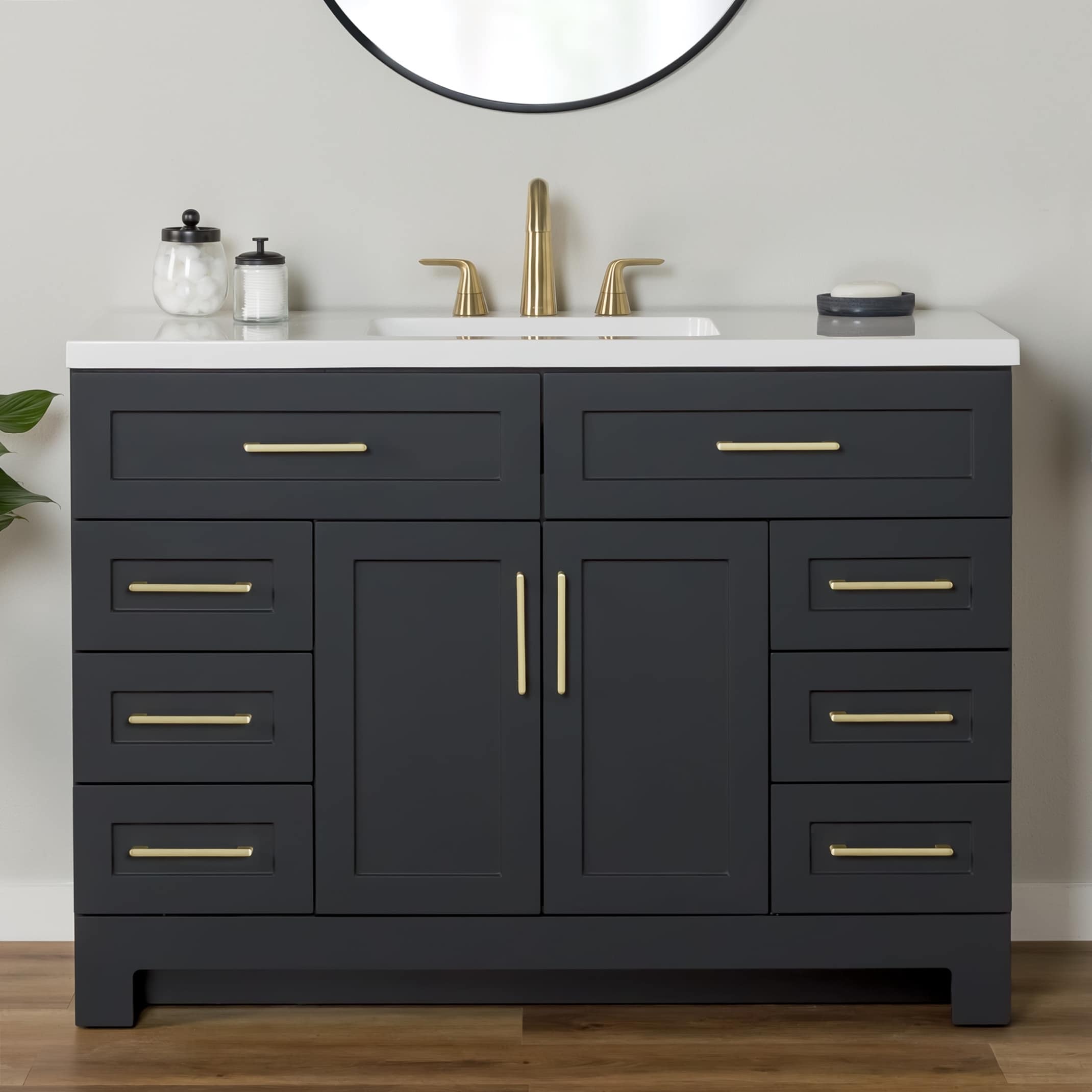 Style Selections W054948P2-MB Cauley 48-in Black Single Sink Bathroom Vanity with White Cultured Marble Top
