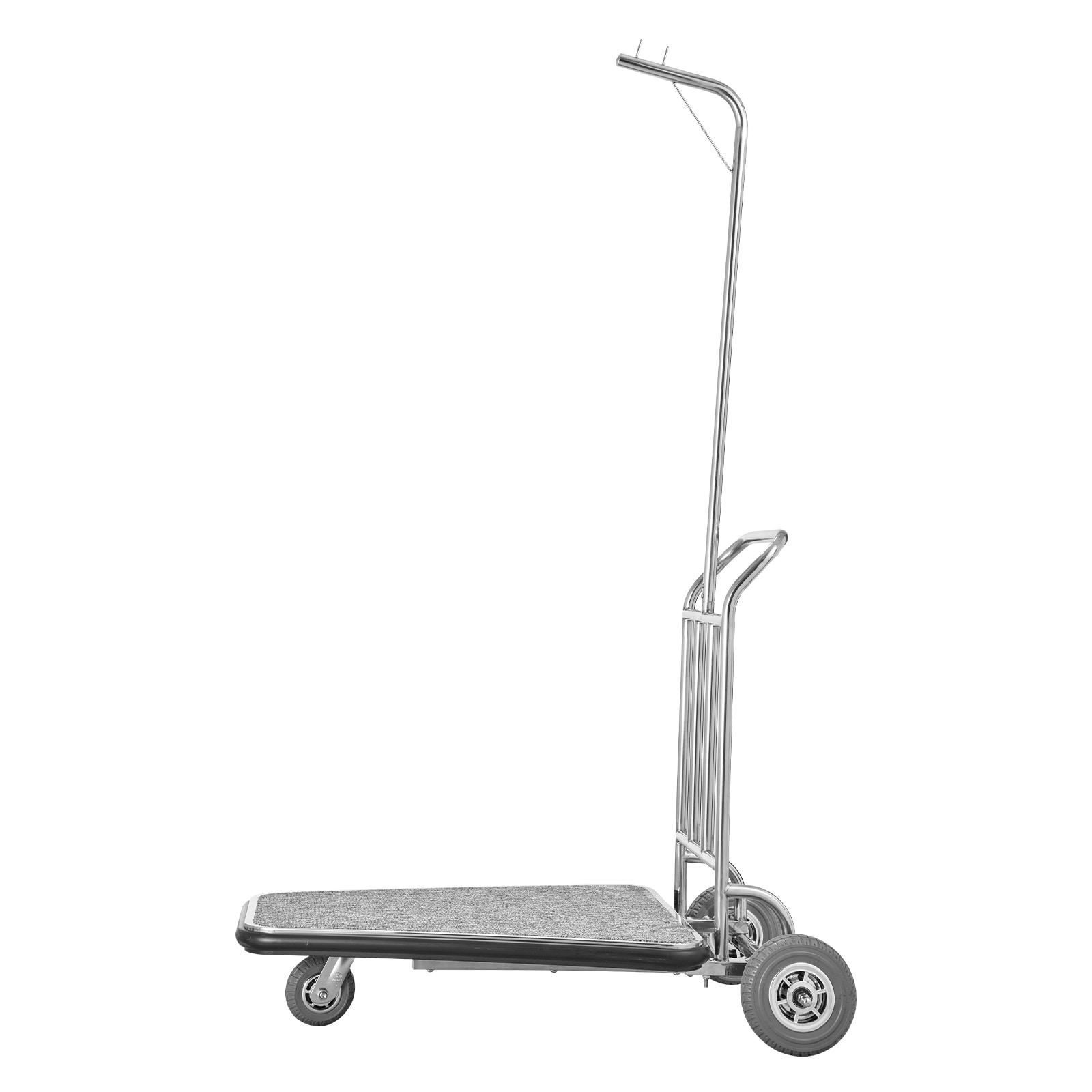 GIVIMO Hotel Luggage Cart 600-lb Stainless Steel Bellman Cart 3-Wheel Carpeted Valet Cart with Rubber Wheels for Hotels Resorts Convention Centers Silver #LW108GIVSS3702