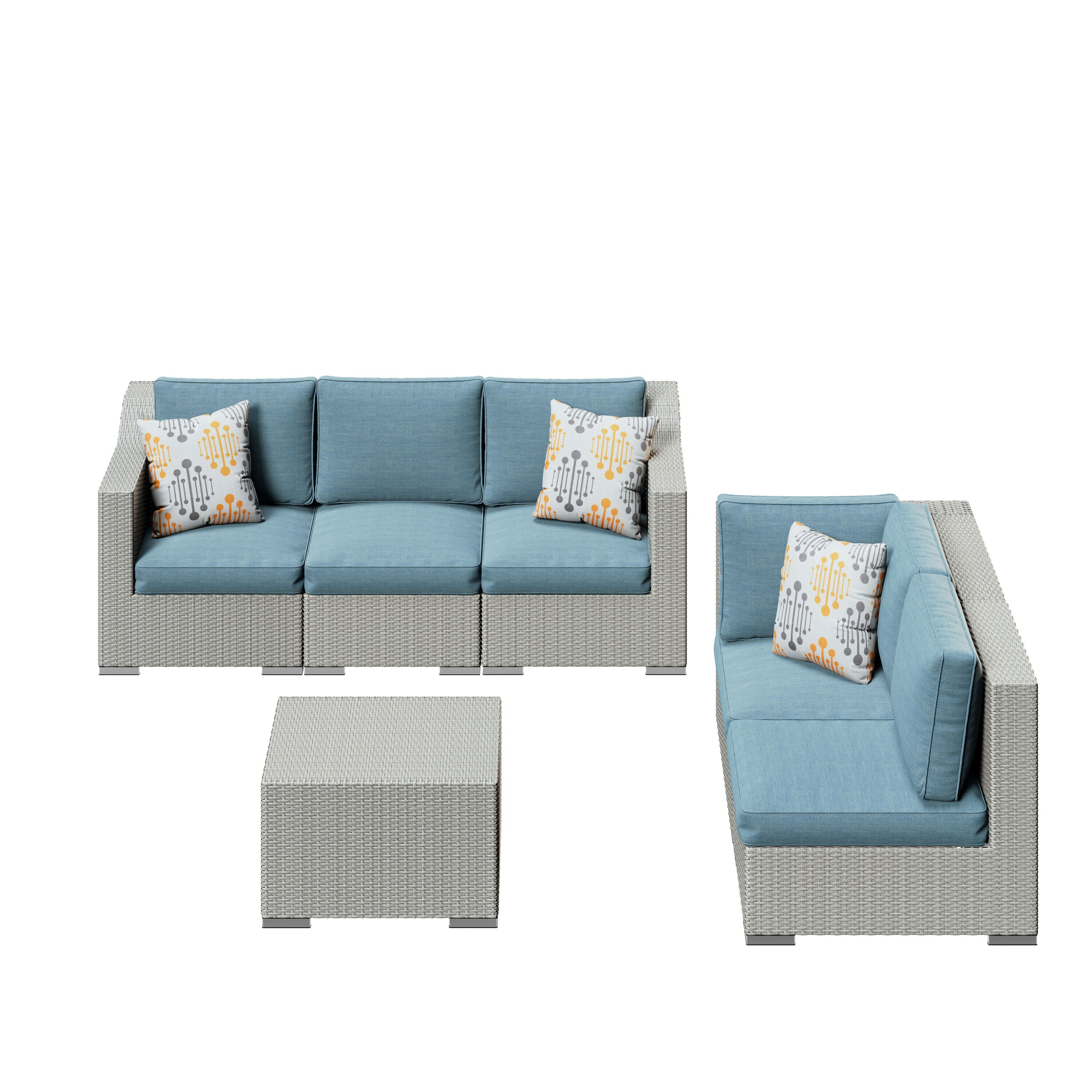 Octans SL2C00040 Sunseeker 6 -Piece Wicker Patio Conversation Set with Blue Cushions