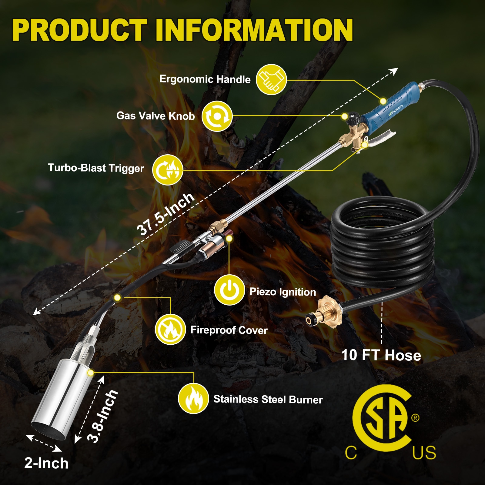 Elemake PT-1601-MS Self-Igniting Propane Torch Kit With Turbo Blast Trigger & 10-Foot Hose - View #2
