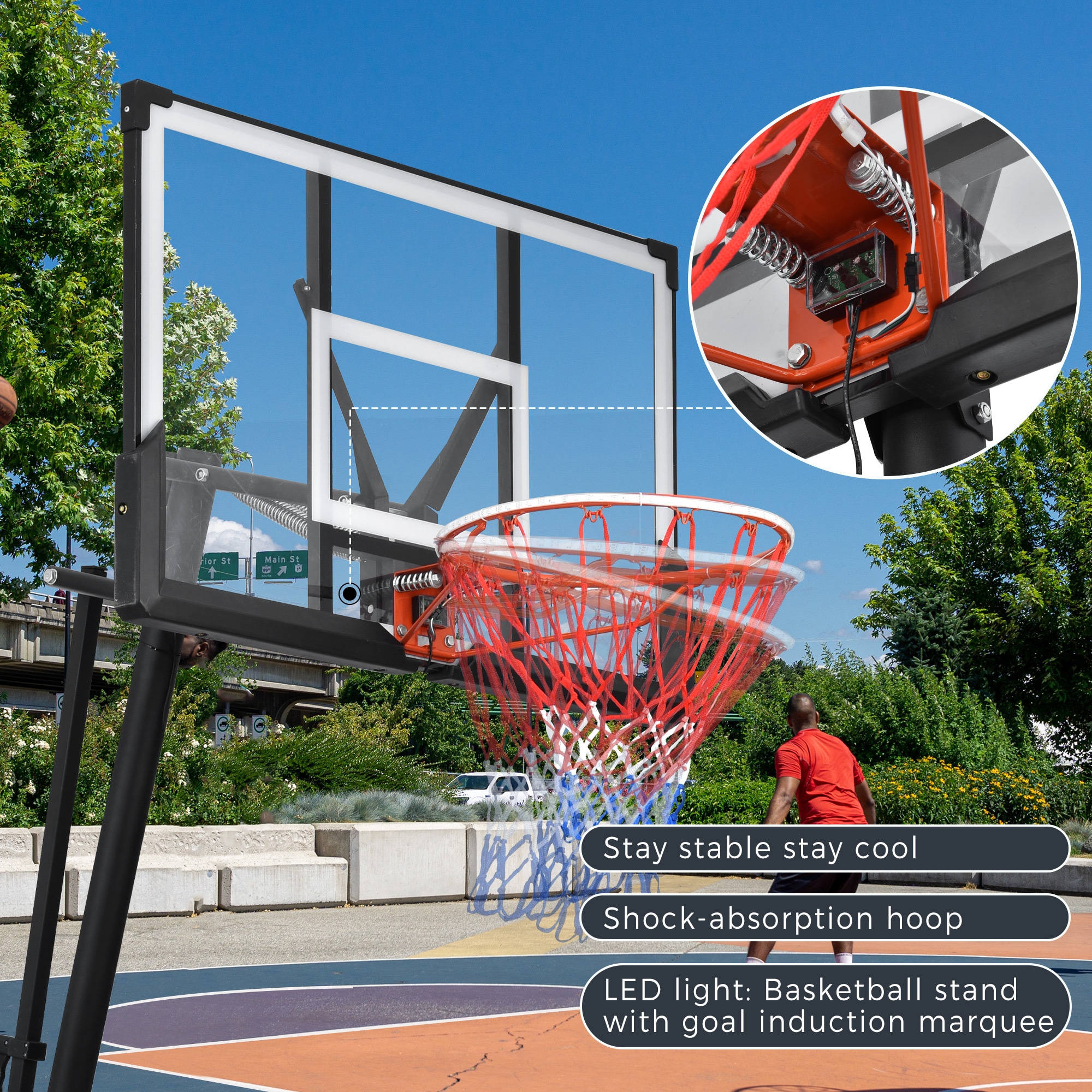 Flynama Adjustable Height Portable Basketball System with Polycarbonate ...