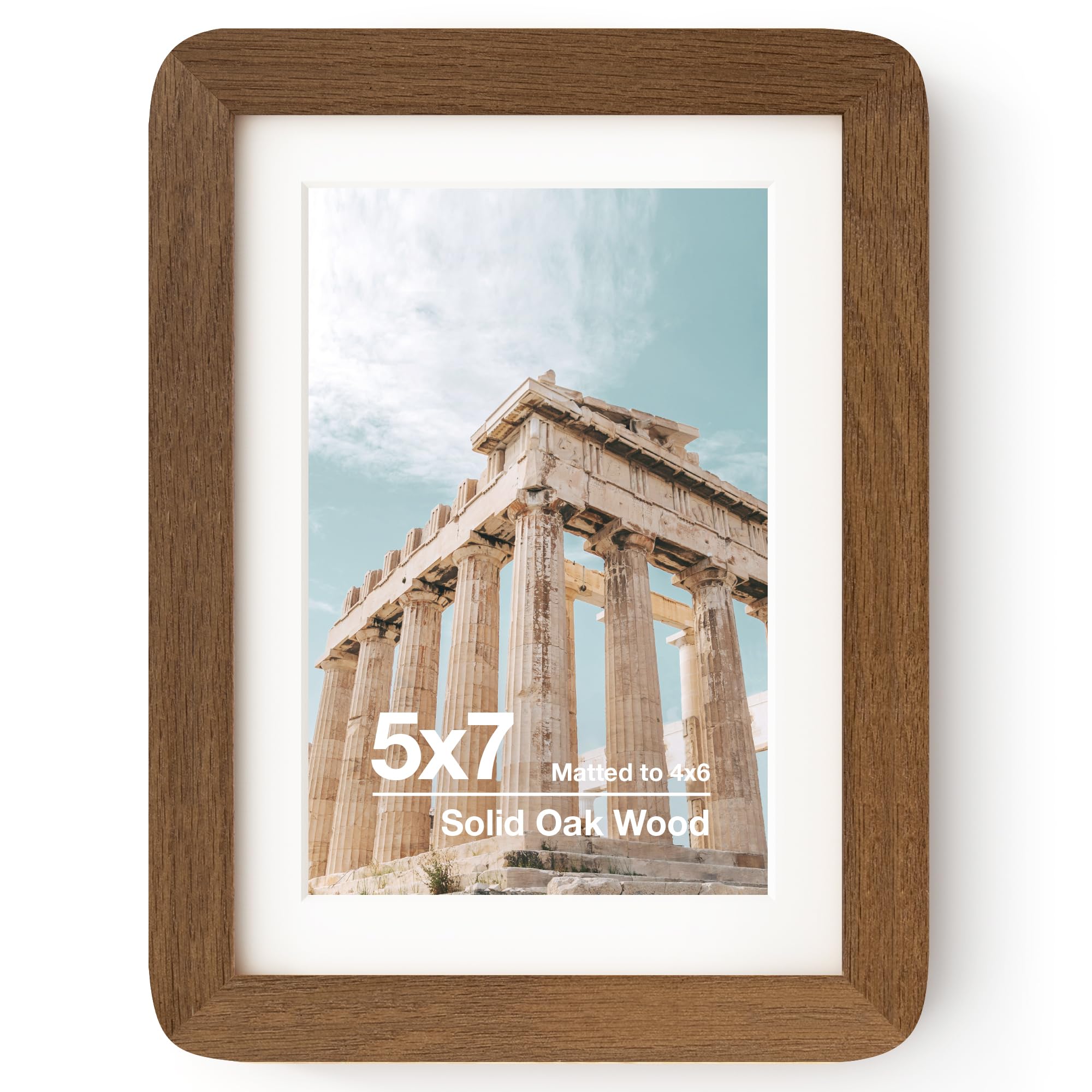 IUEST  5x7 Solid Oak Wood Photo Frame with Mat for 4x6 Plexiglas and Hanging Hardware Included Walnut Wood One Pack durable