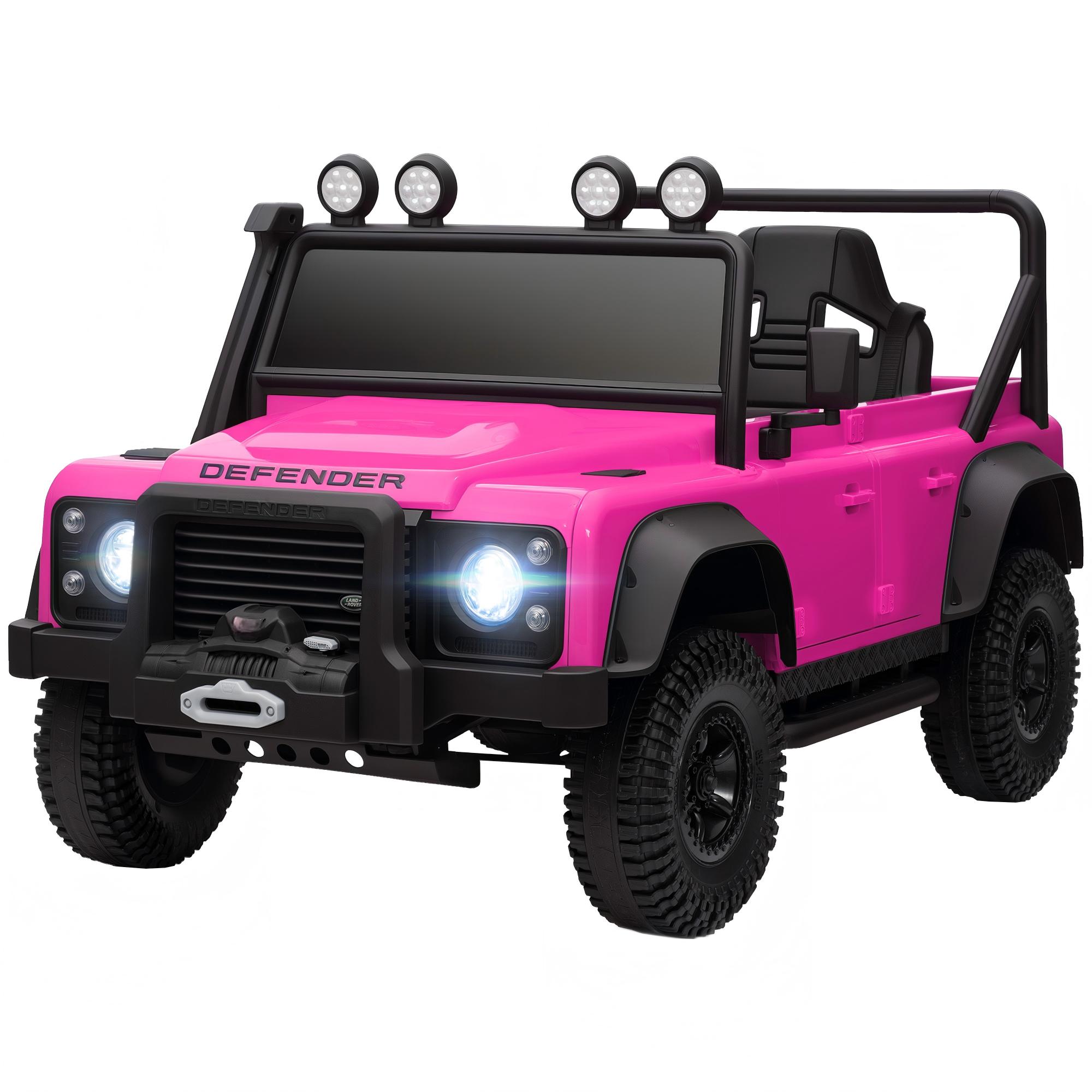 SUGIFT - 45.3-in 12V Licensed Defender 110 SVX Kids Ride-On Truck in Pink with Dual Motors 3 Spee...