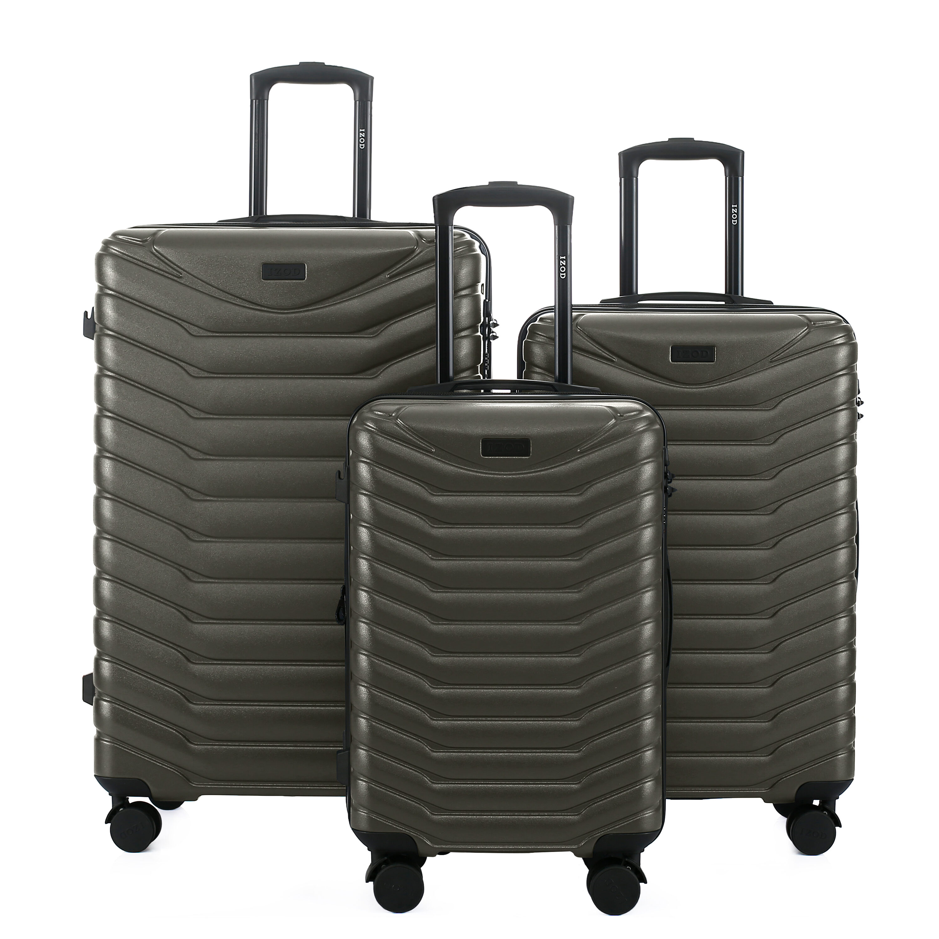 IZOD Phantom 3 Piece Lightweight Expandable ABS Luggage Set with Dual Spinner Wheels and Combination Lock 20 in 24 in 28 in Charcoal
