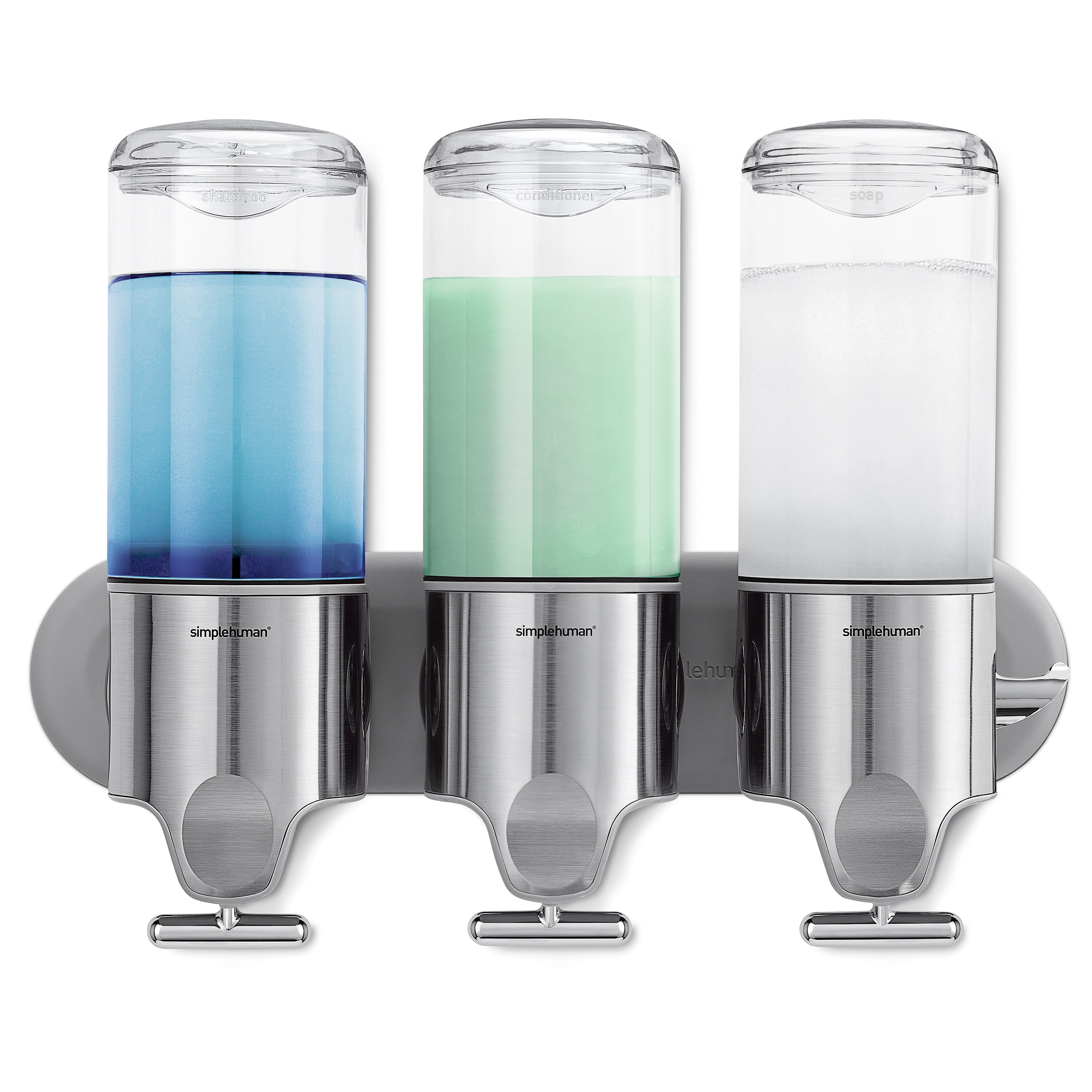 simplehuman BT1029 Triple Wall Mount Pump Brushed Stainless Steel 15-oz Capacity Wall-mount Soap and Lotion Dispenser