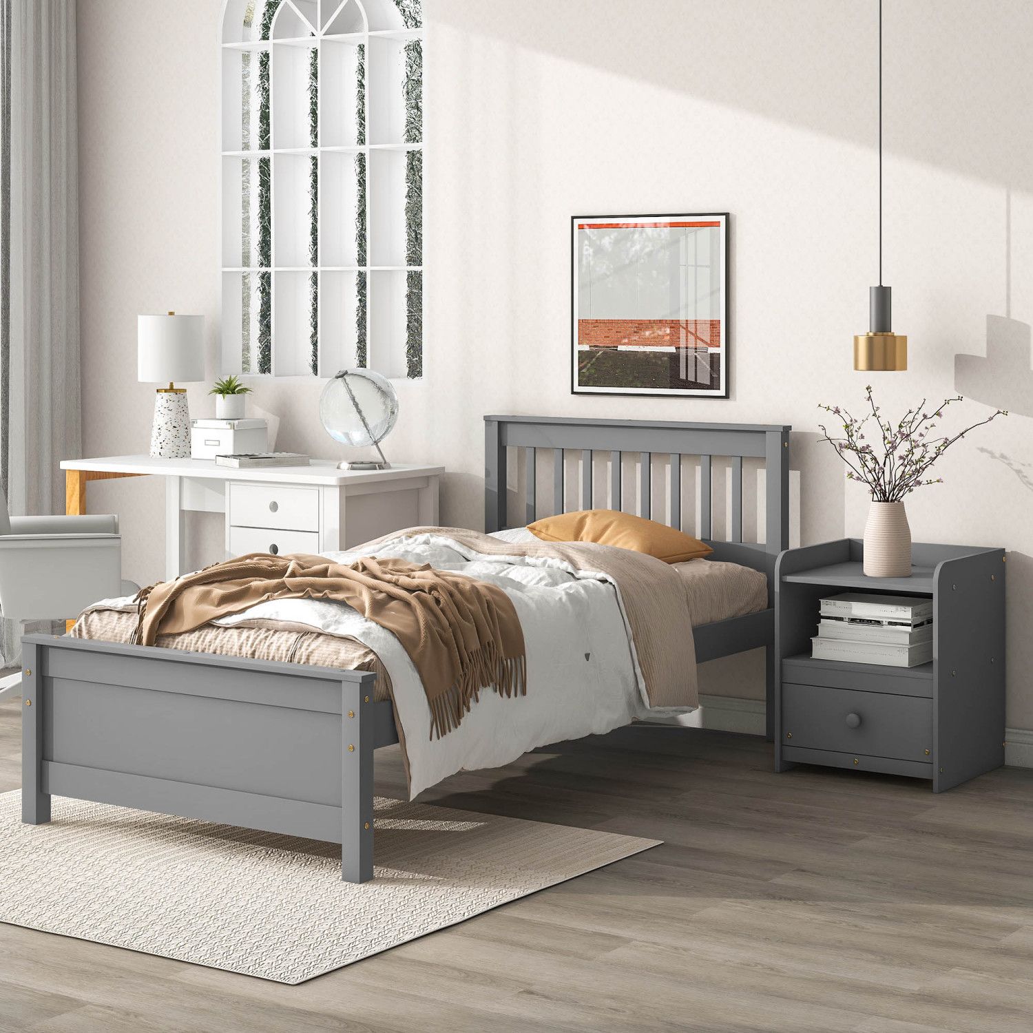 JASMODER W50459229 Gray Twin Composite Platform Bed