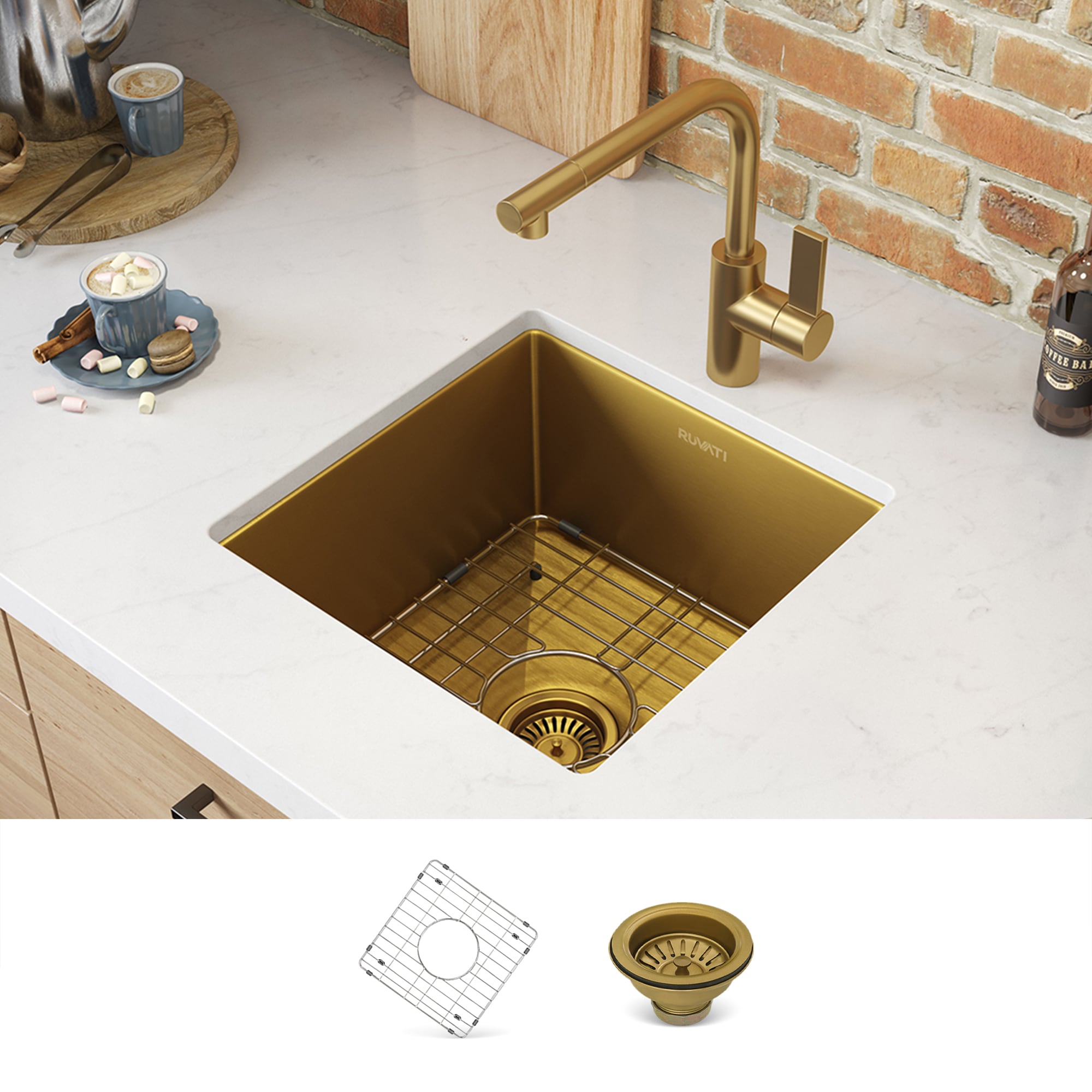 Ruvati RVH7015GG 15-in L x 15-in W Stainless steel No Faucet Hole Undermount Commercial/Residential Bar Sink
