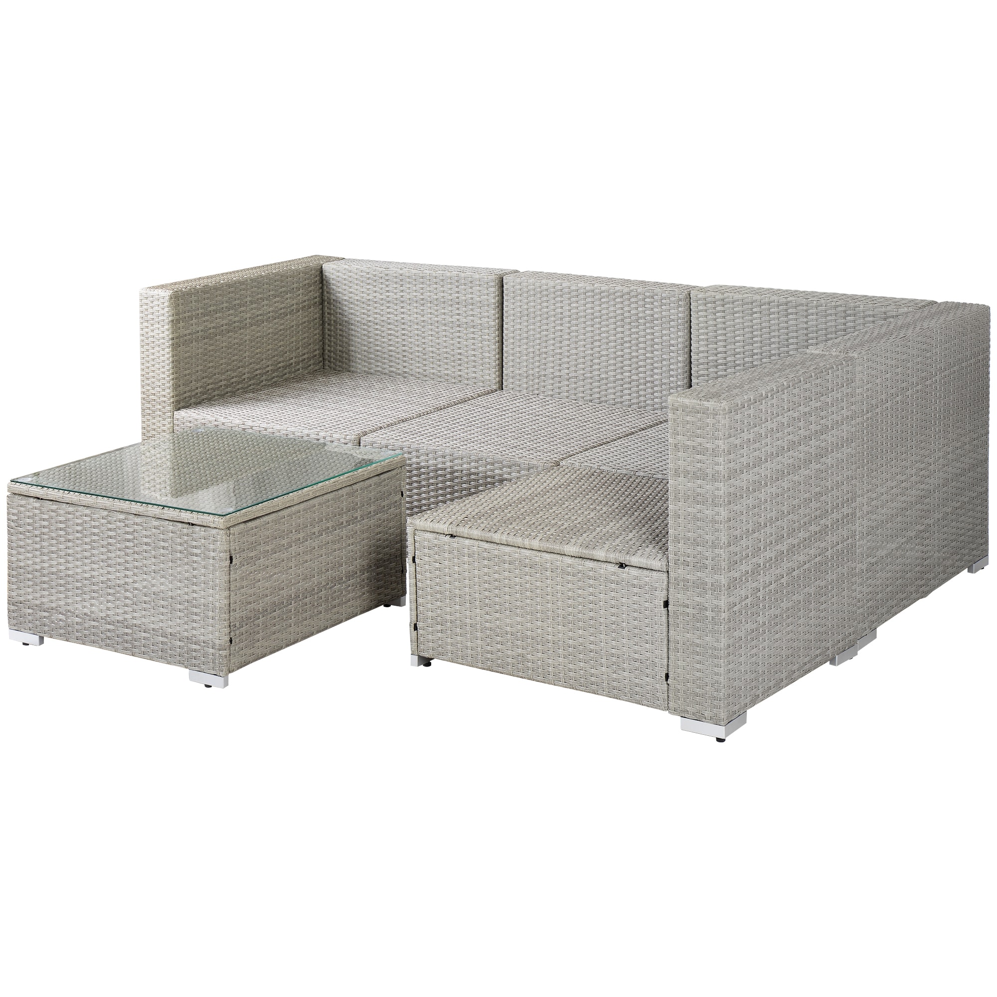 Flynama YC-V-W213-S00007 5-Piece Outdoor PE Rattan Wicker Sectional Cushioned Sofa Sets with Cushion in Blue