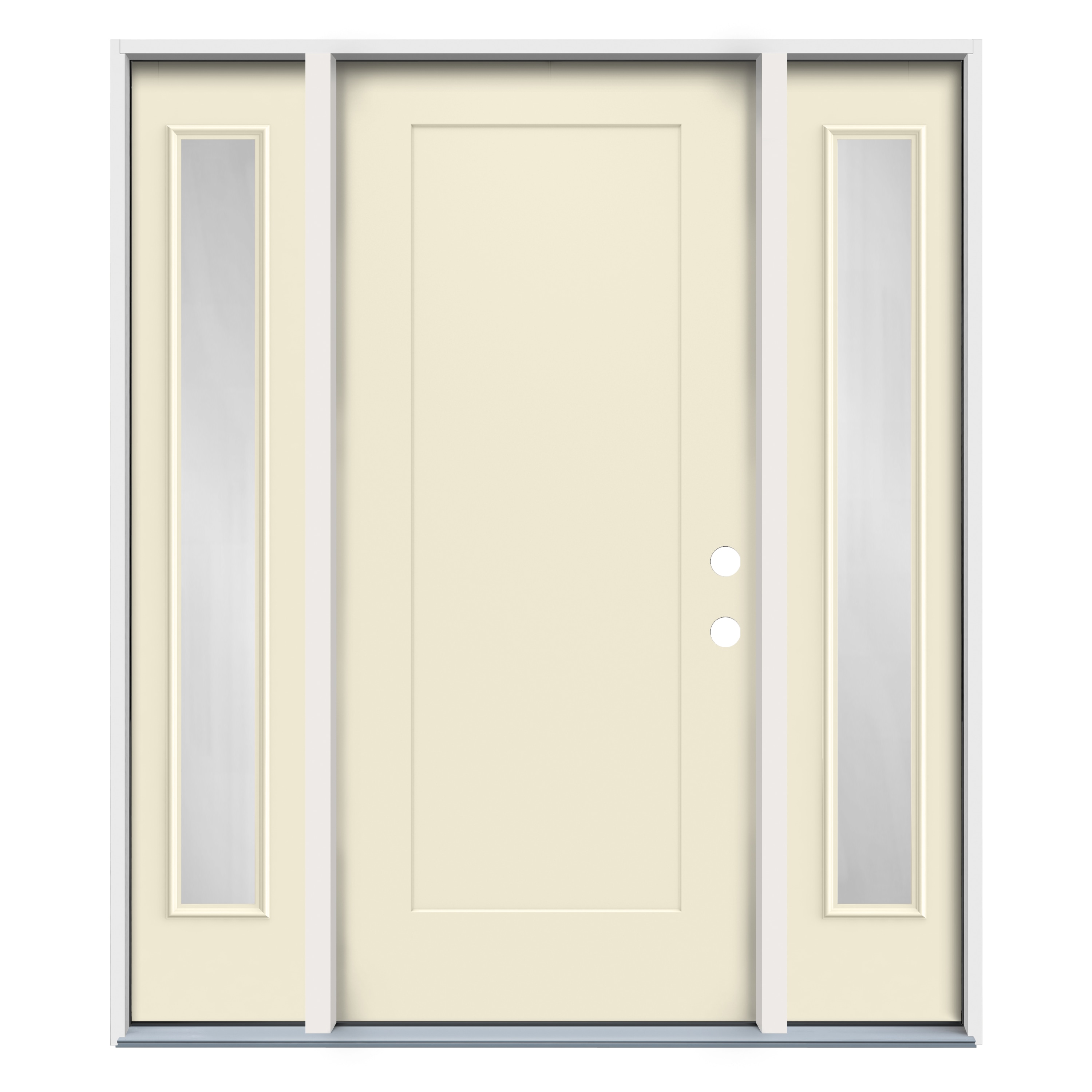 RELIABILT LO1049556 56-in x 80-in x 4-5/8-in Steel Full lite Right-hand inswing Bisque Paint Painted Prehung Front Door with Sidelights Insulating core