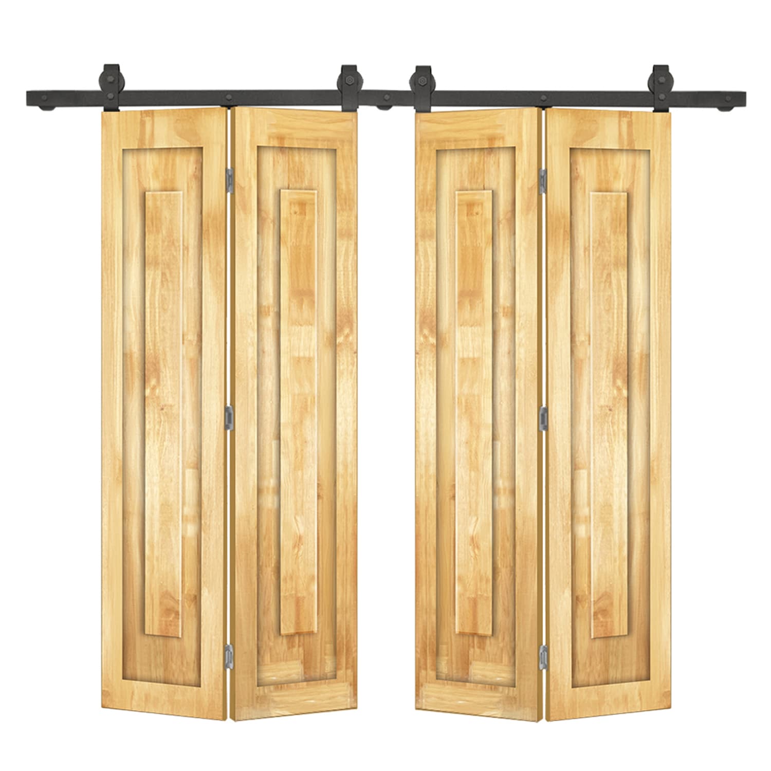 CALHOME 1905T+FSQ4-84X36S(2 72-in x 84-in Weather Oak Stained Non-standard Pine Wood Hollow core Double bifold Barn Door (Hardware Included)