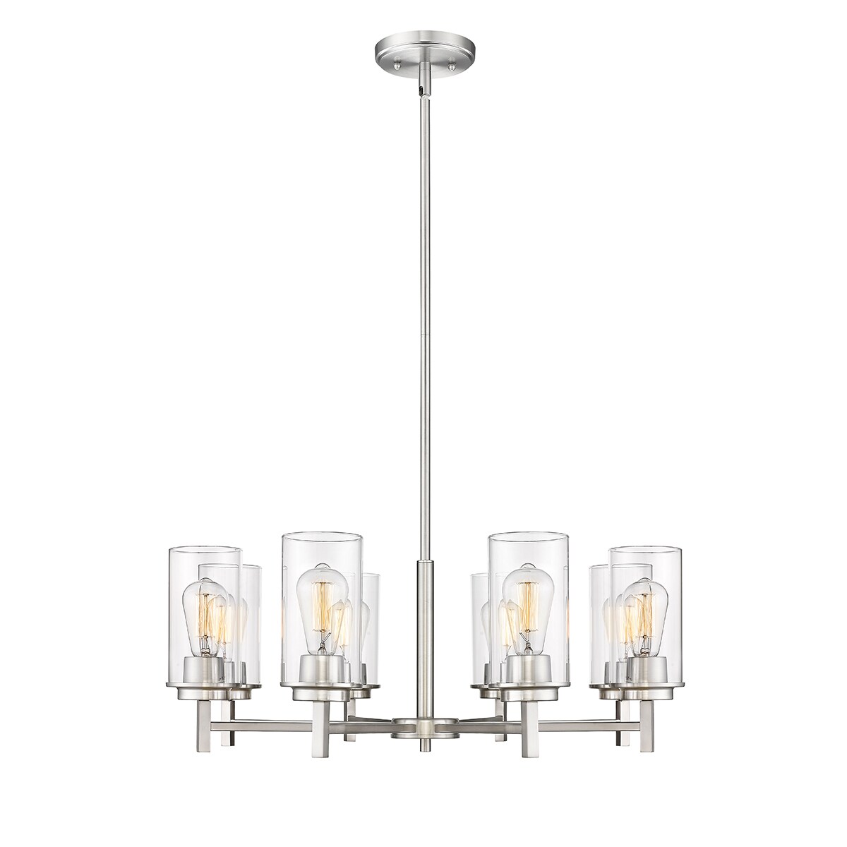 Janna 30" Brushed Nickel Modern Cylinder Chandelier with Clear Glass